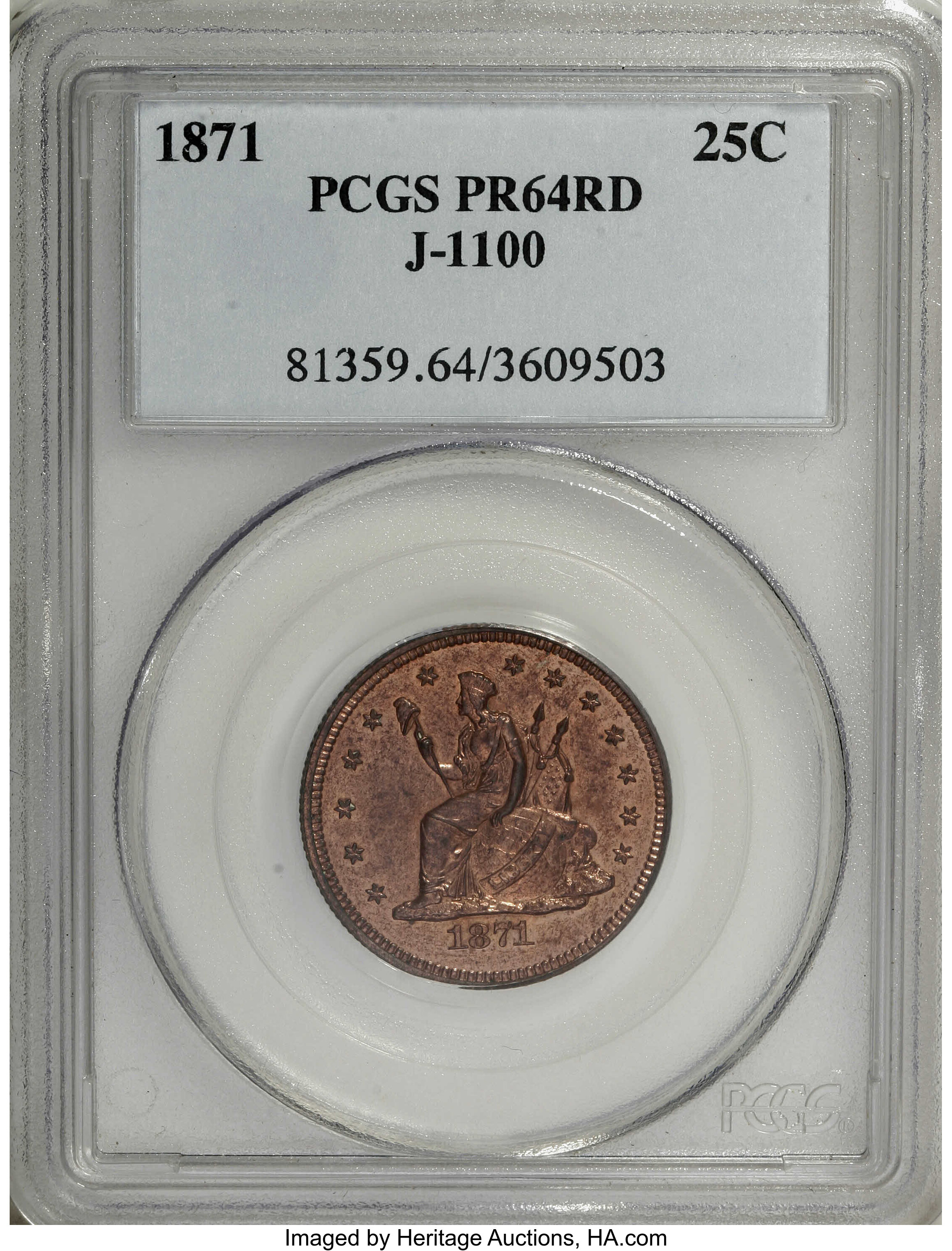 1871 P25c Copper, J-1100 PR RD PR64 RD thumbnail 8