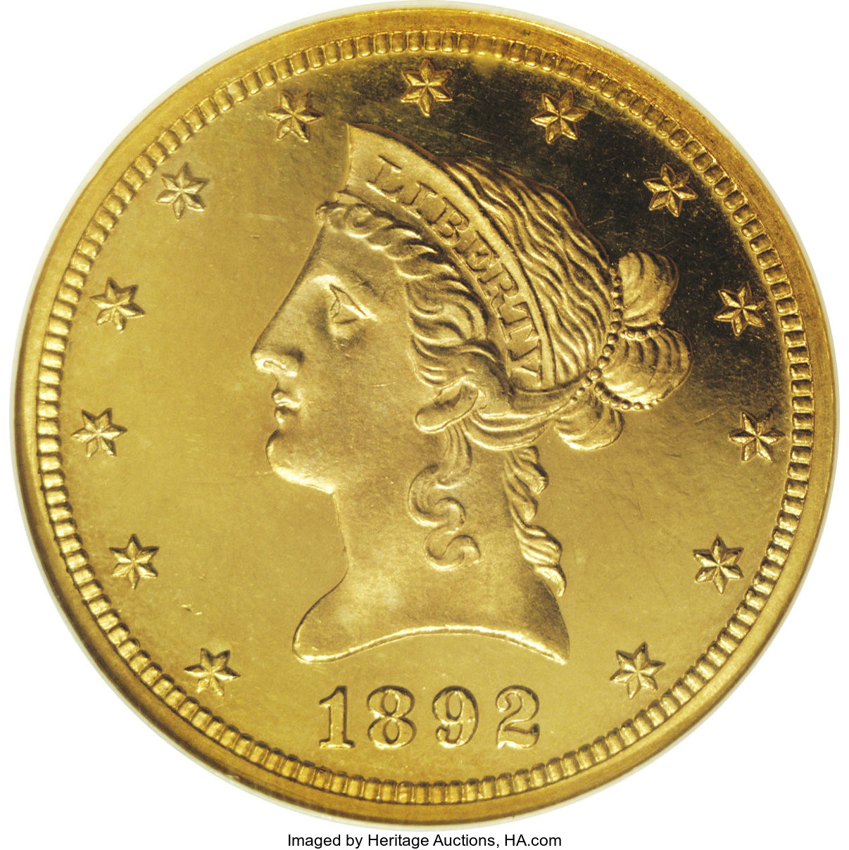 1892 $10 PR64 Cameo NGC. Despite the fairly high proof production of 72 pieces, there are few high grade examples that appe...
