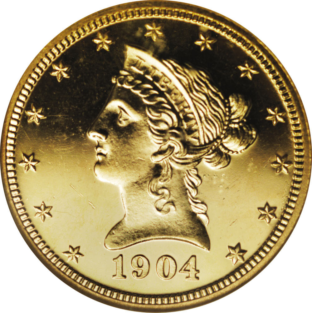 1904 $10 PR64 Cameo NGC. Although the official proof mintage for this year is recorded to be 108 pieces, survivors are at l...