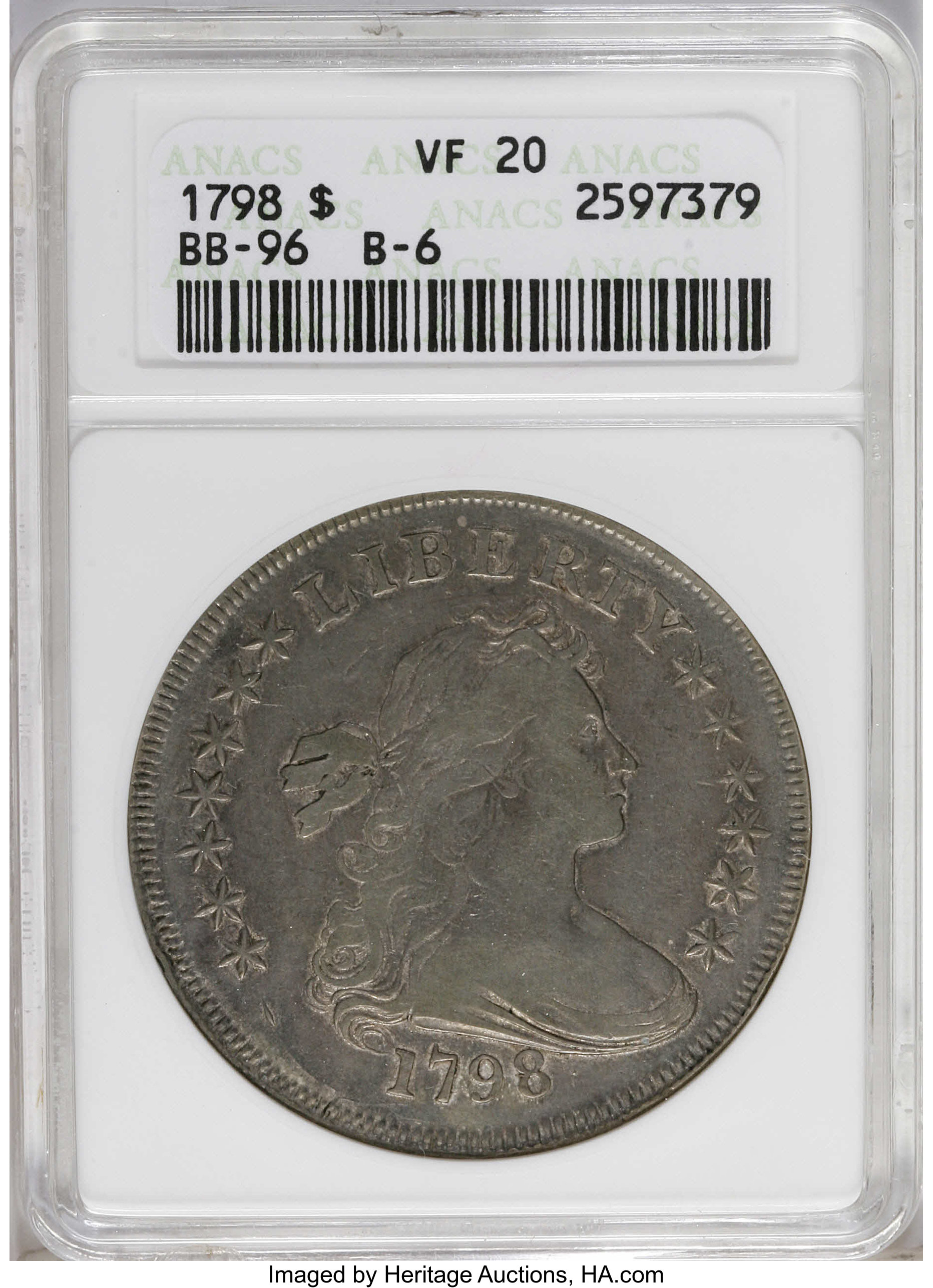 1798 $1  Large Eagle, 5 Vertical Lines F12 CAC thumbnail 21