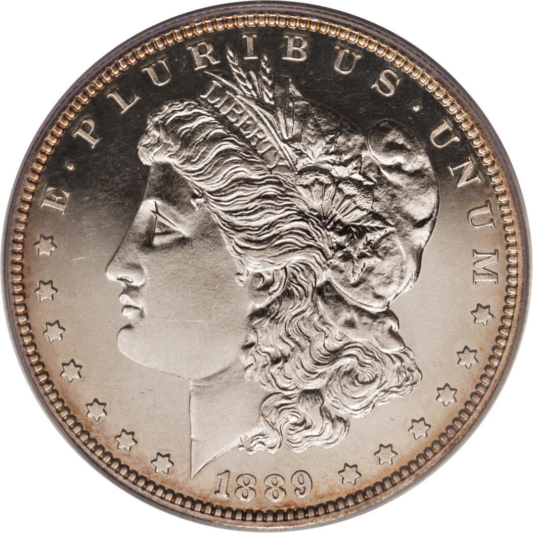 1889 $1 PR63 Cameo PCGS. The 1889 proof Morgan dollar, with a mintage of 811 pieces, has a re...