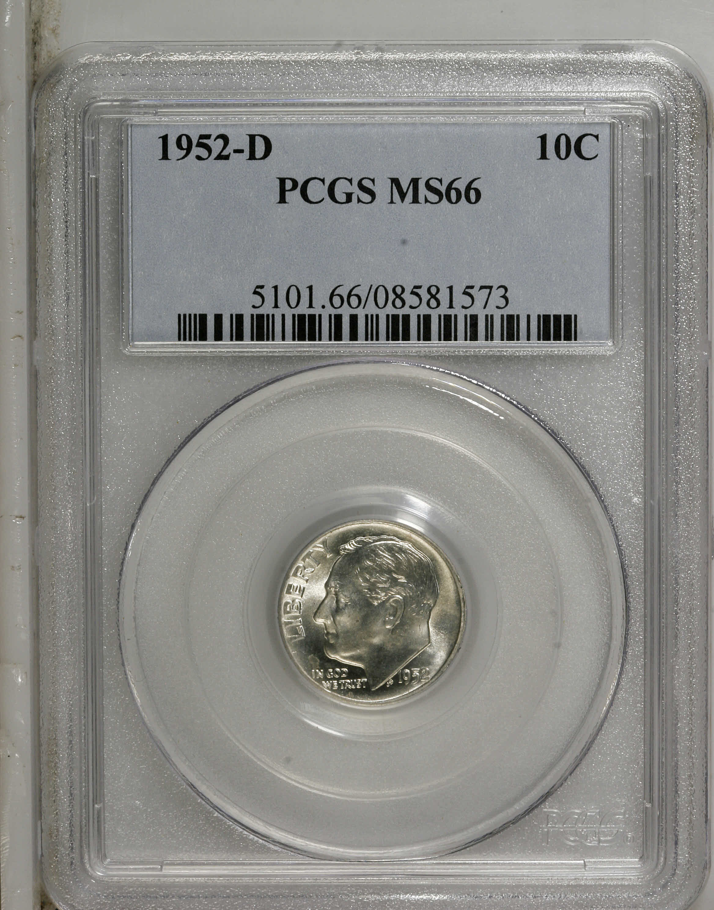 1952-D 10C MS66 PCGS. PCGS Population (332/25). NGC Census: (333/127). Mintage: 122,100,000. Numismedia Wsl. Price: $30. (#...