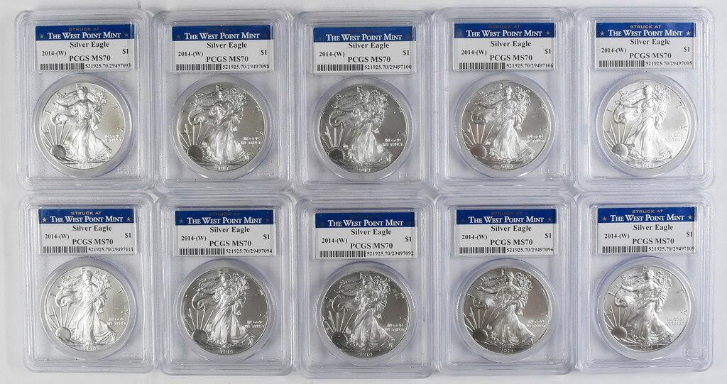 2014-(W) $1  Silver Eagle, Struck at West Point Mint MS70 thumbnail 7