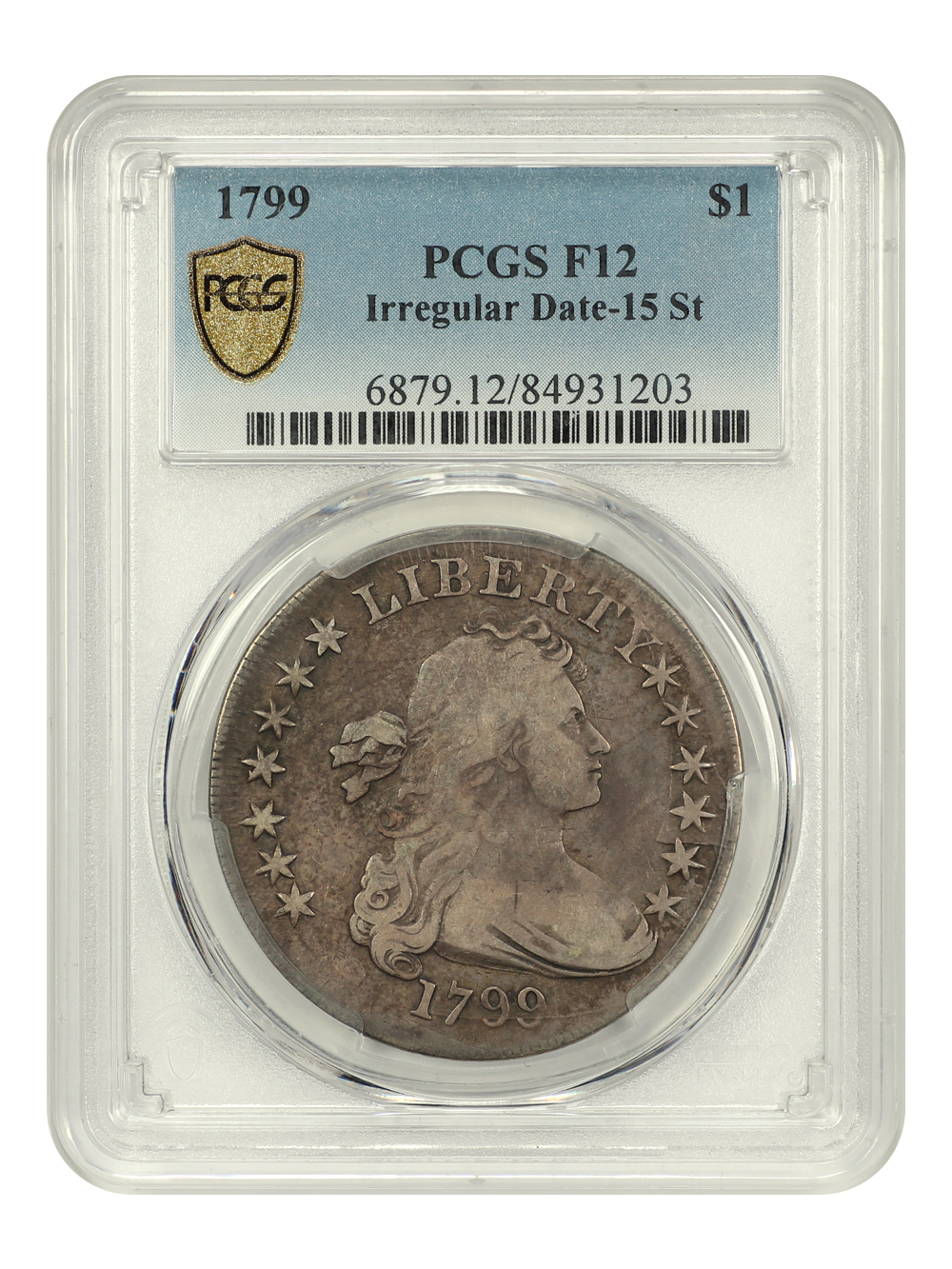 1799 $1  Irregular Date, 15 Stars F12 CAC thumbnail 3