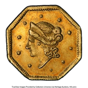 image for: 1854 $1 Liberty Octagonal 1 Dollar, BG-509, R.6, AU55 PCGS. PCGS Population: (5/10 and 0/0+). NGC Census: (0/1 and 0/0+). A...