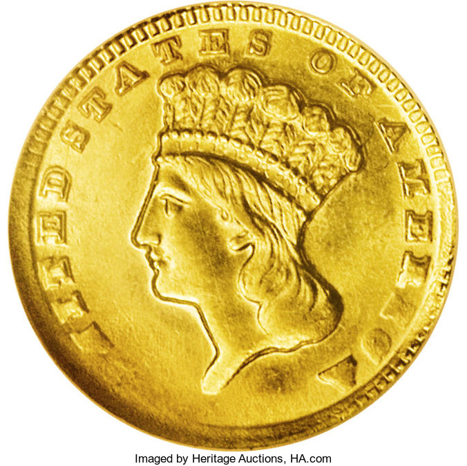 1861-D G$1 MS64 NGC. Variety 12-Q, the only known die marriage. With an unknown, but tiny mintage that is estimated in the ...