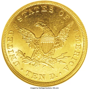 image for: 1838 $10 MS63 NGC. While other denominations of gold coins were struck with minimal breaks in production, the ten dollar go...