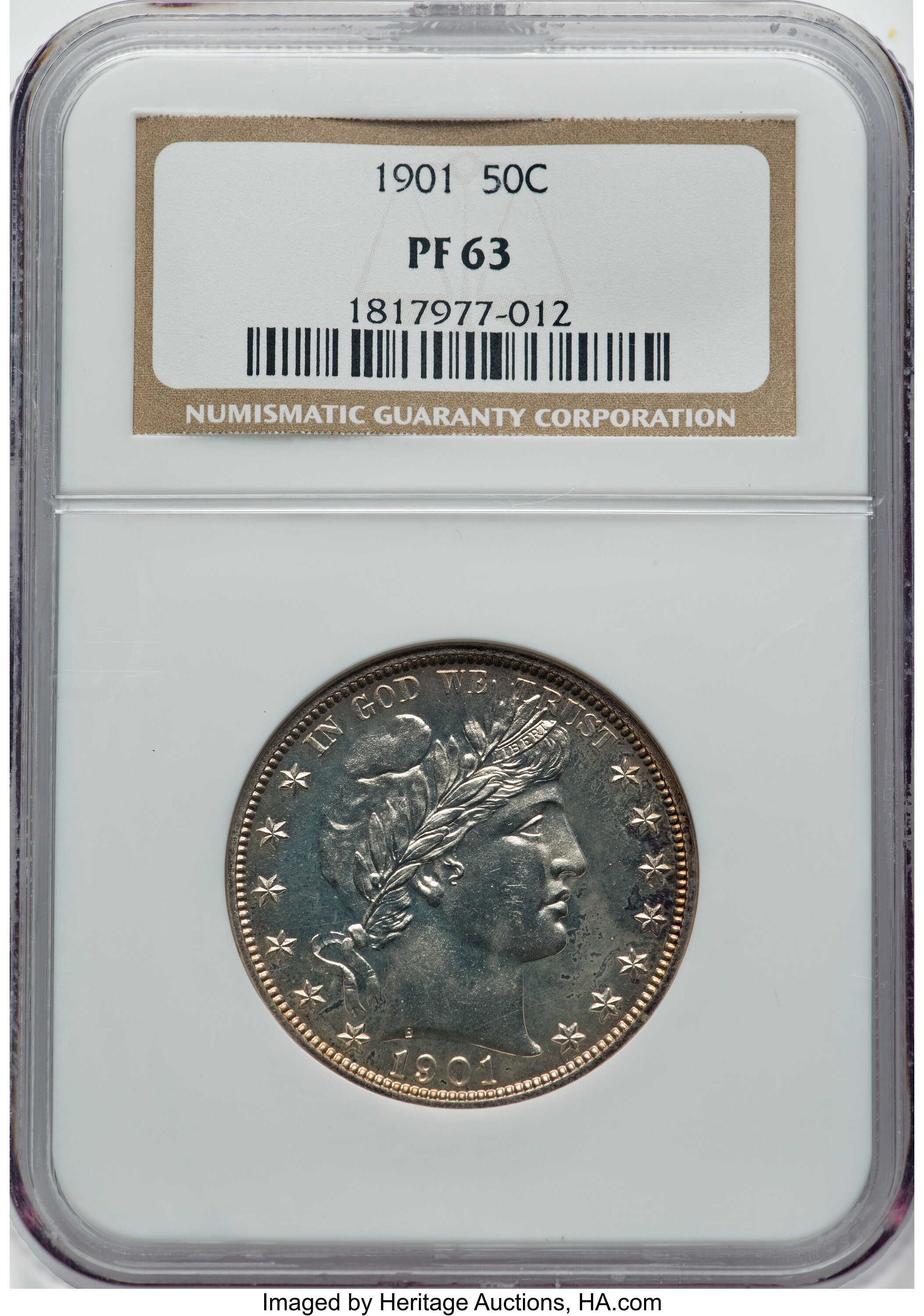 1901 50C PR63 NGC. NGC Census: (28/166). PCGS Population: (63/127). CDN: $780 Whsle. Bid for NGC/PCGS PR63. Mintage 813. ...
