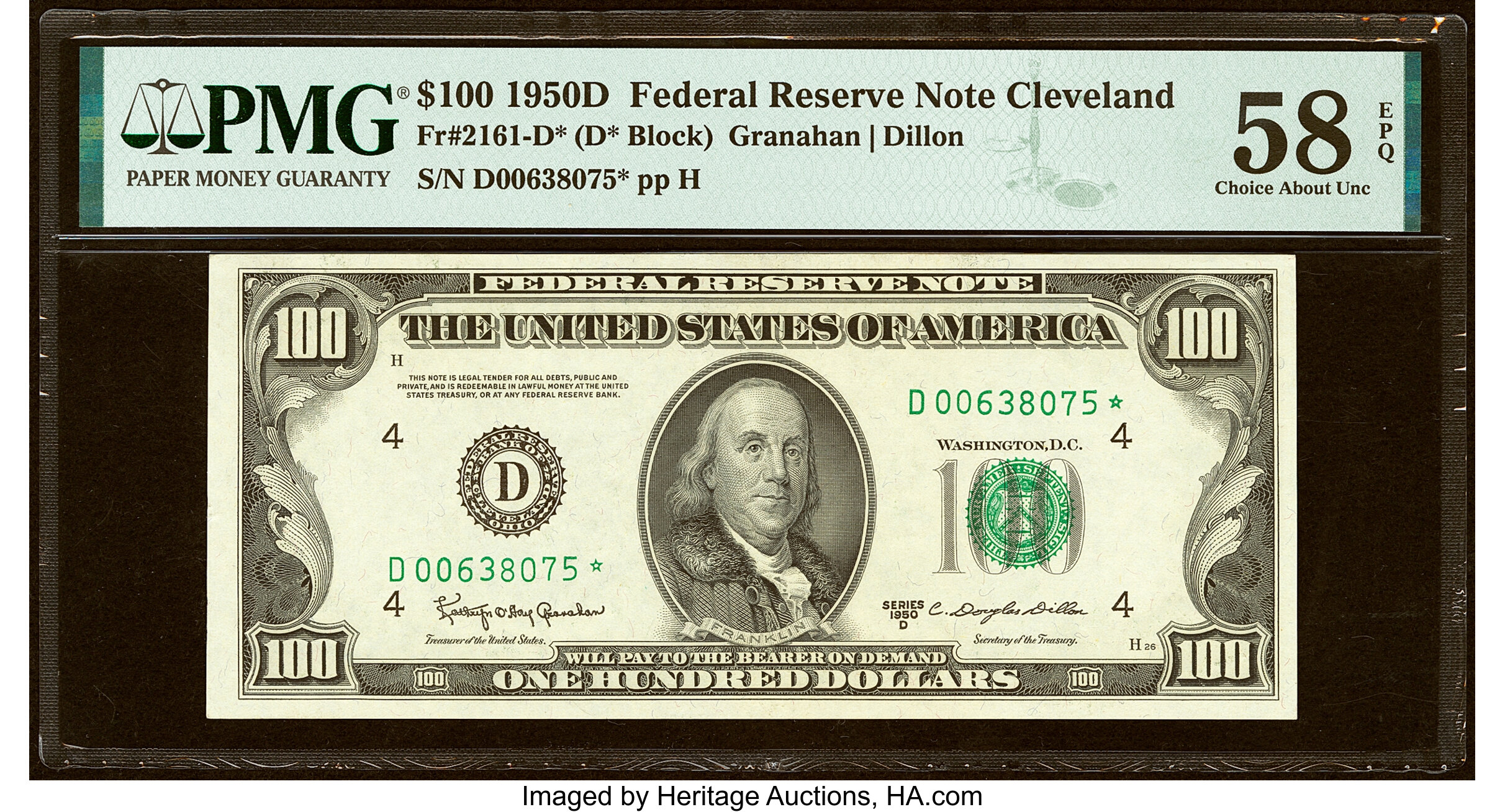Fr. 2161-D* $100 1950D Federal Reserve Star Note. PMG Choice About Unc 58 EPQ....