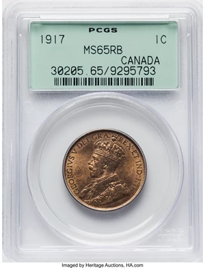 image for: Canada: George V Cent 1917 MS65 Red and Brown PCGS,...