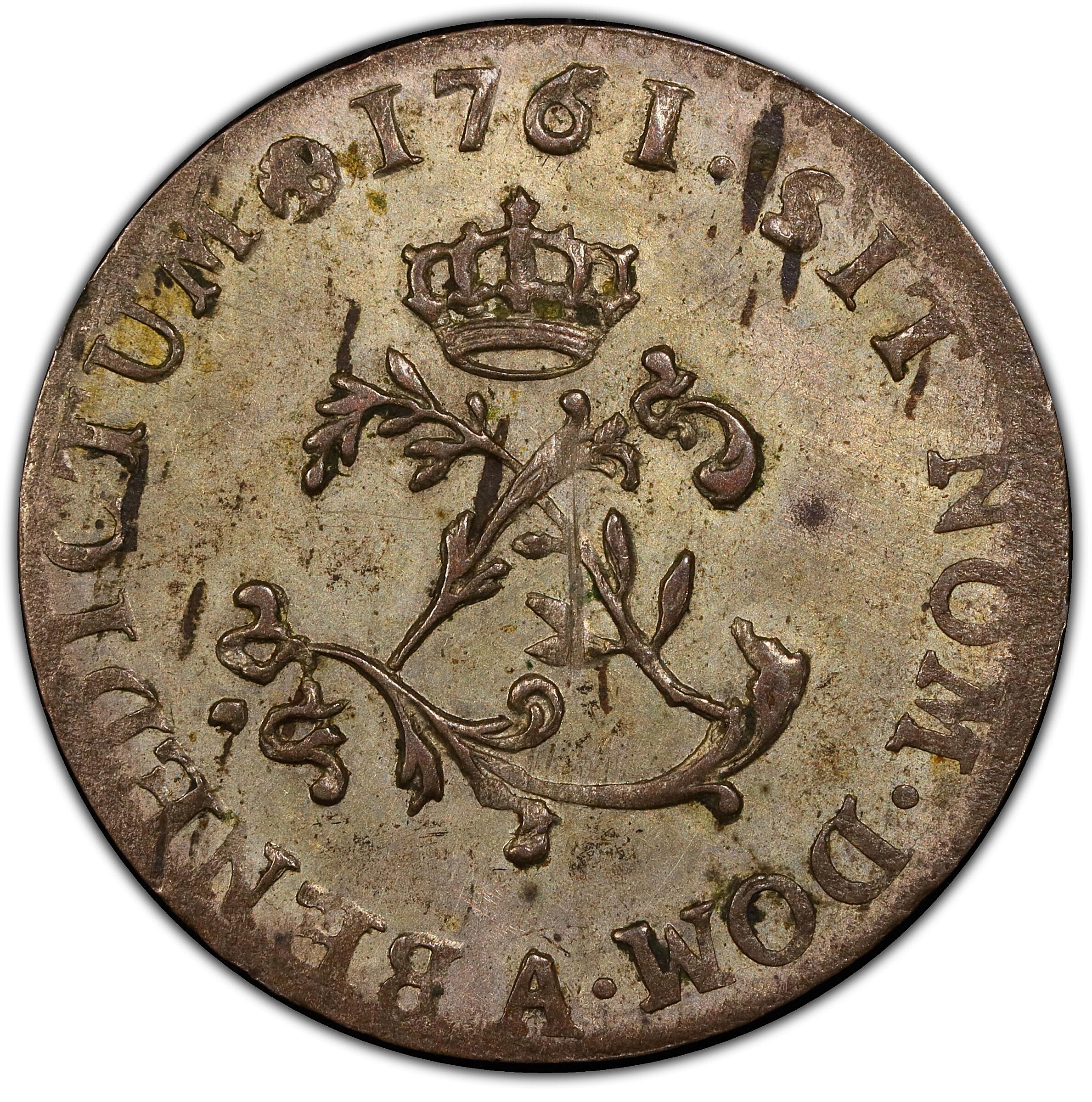 1761-A Sou Marque. Paris Mint. Vlack-45a. Rarity-6. Second Semester. AU Details--Cleaned (PCGS).