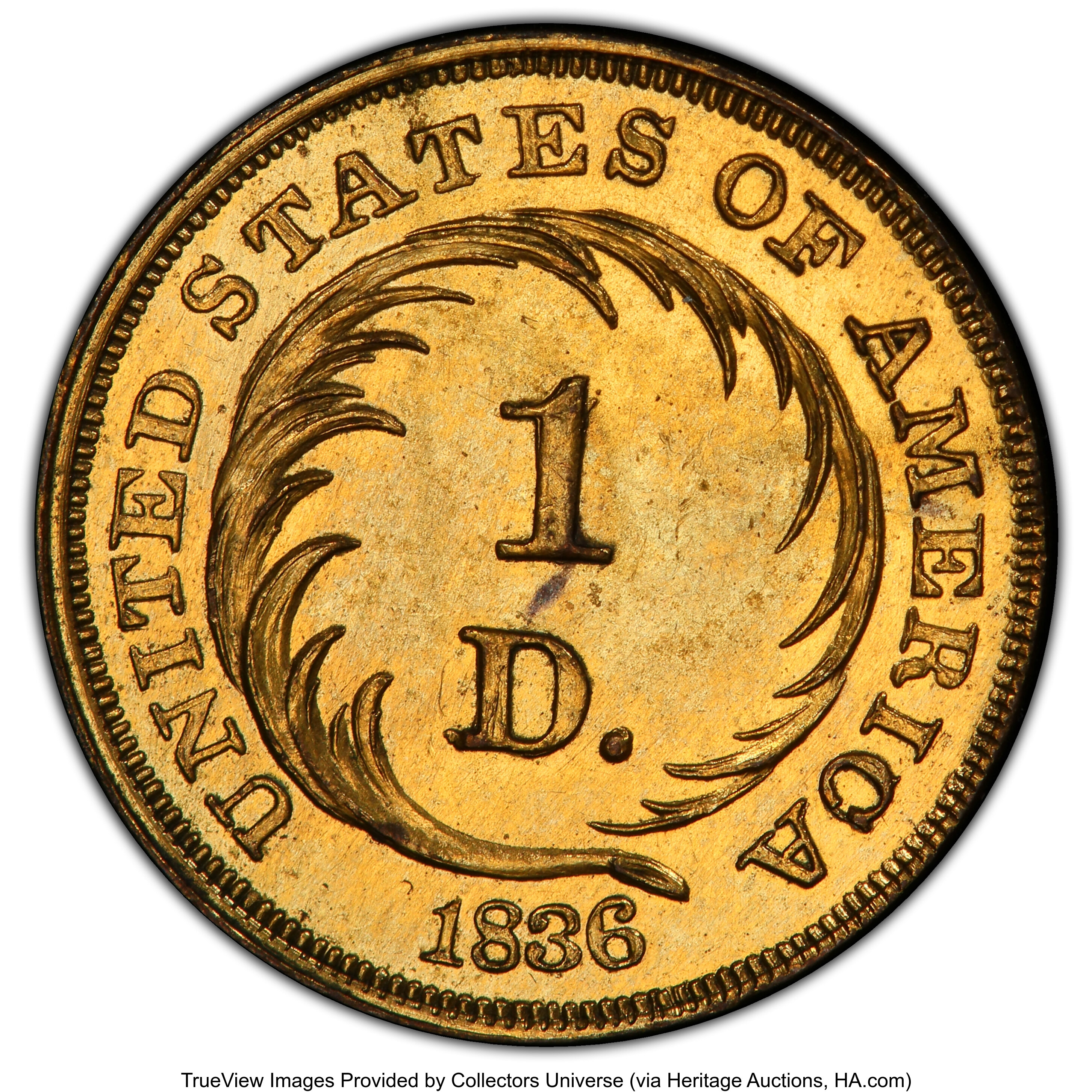 1836 PG$1 Gilt Copper, J-70 PR64 thumbnail 3