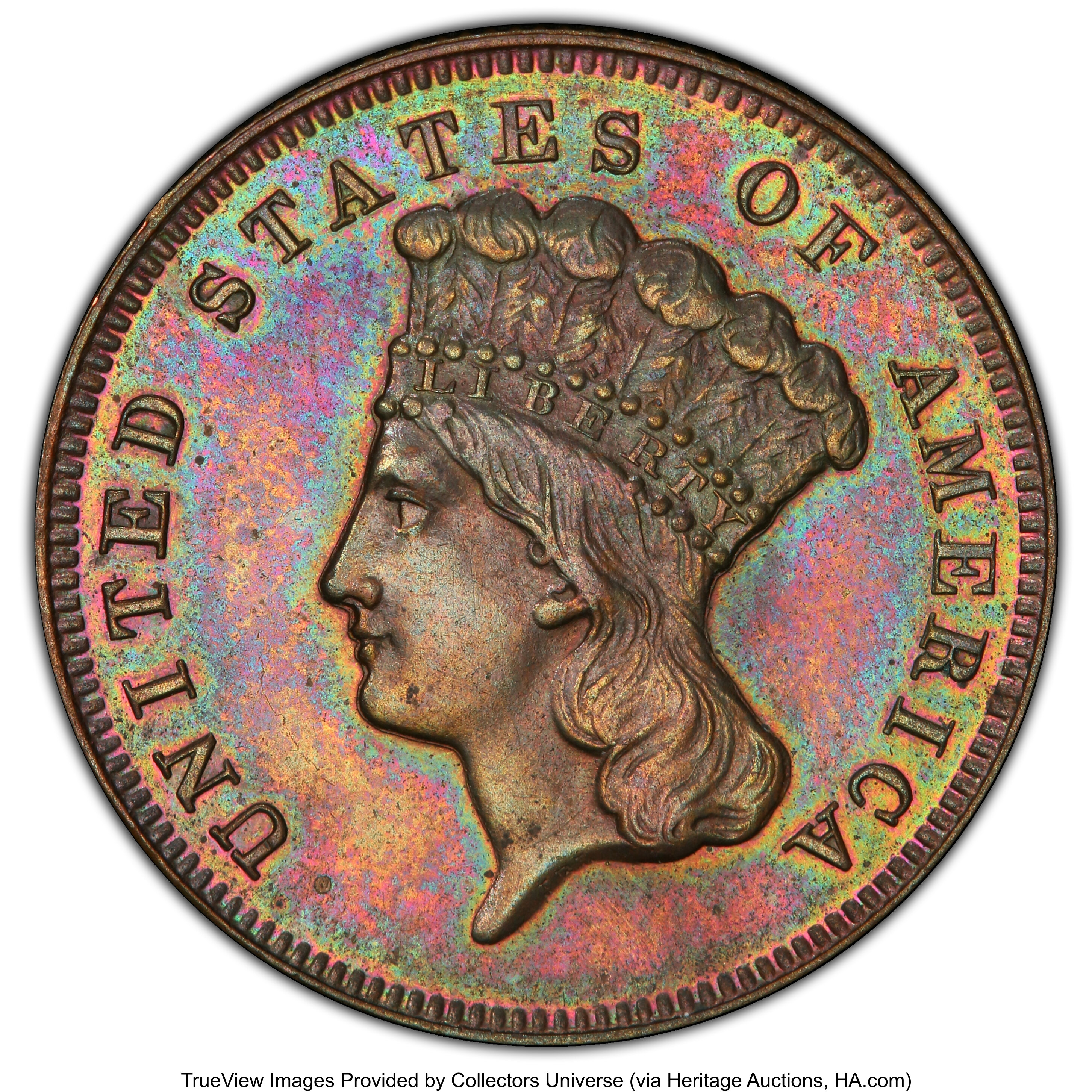 1865 P$3 Copper, J-441 PR BN PR62 BN thumbnail 6