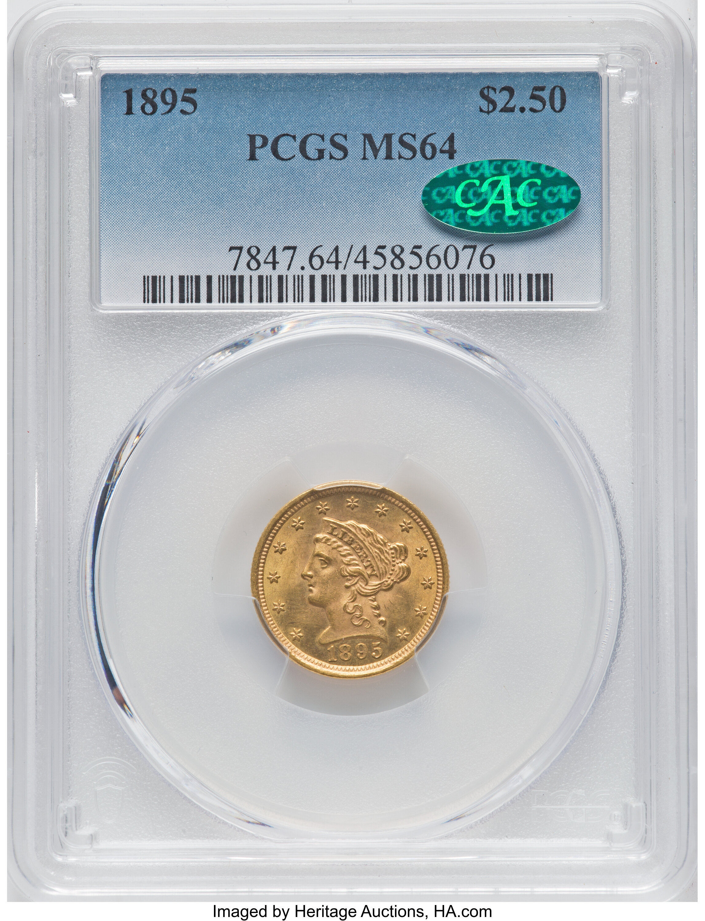 1895 $2 1/2 MS64 PCGS. CAC. PCGS Population: (41/28). NGC Census: (31/35). CDN: $1,700 Whsle. Bid for NGC/PCGS MS64. Mintag...