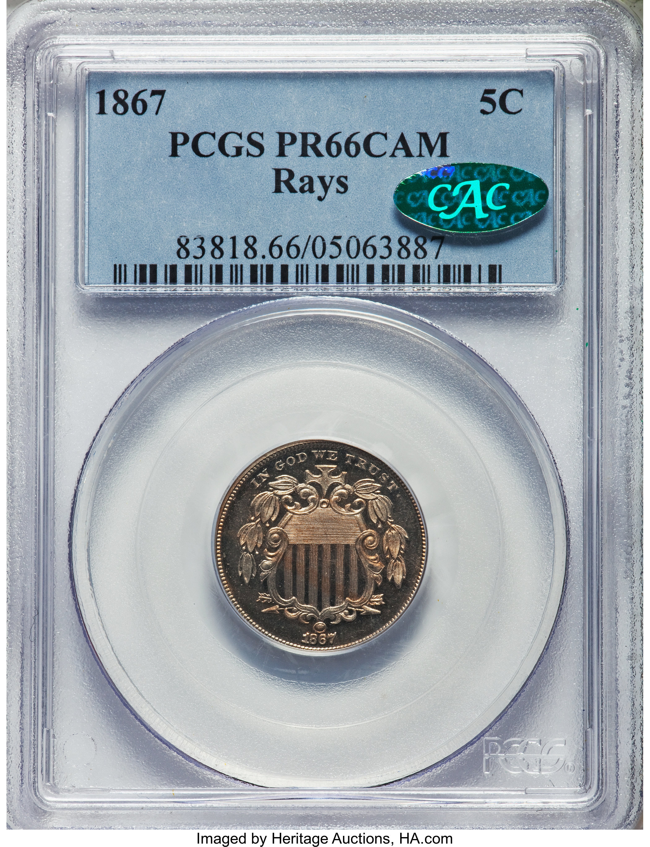 1867 5c Rays PR CAM PR66 CAM CAC thumbnail 4