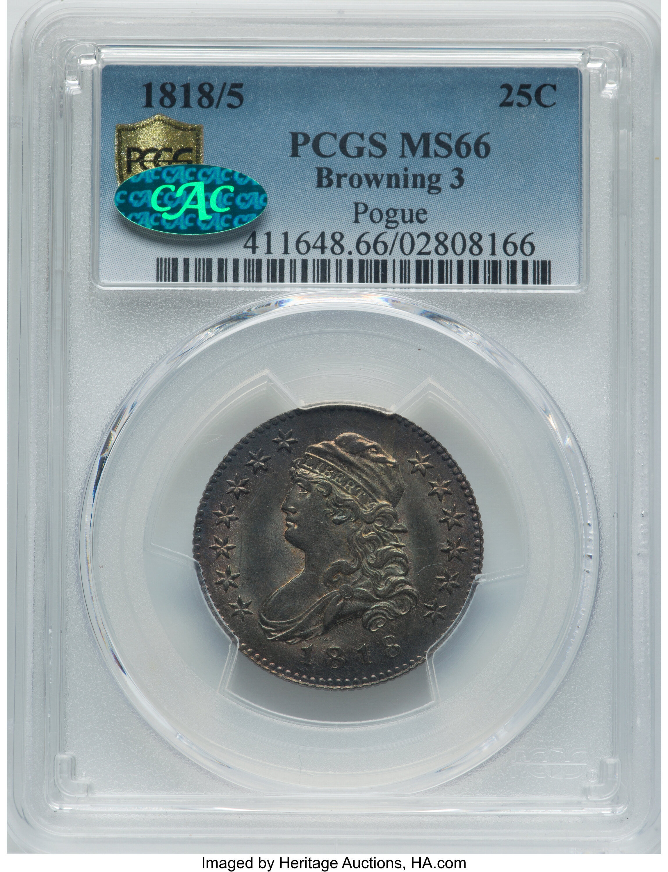 1818/5 25c Overdate, B-3 MS67 CAC thumbnail 3