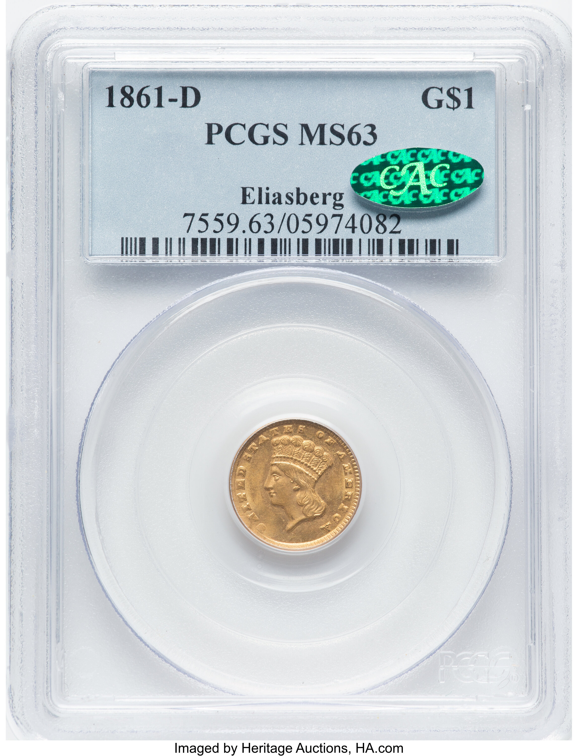 1861-D G$1 MS63 thumbnail 3