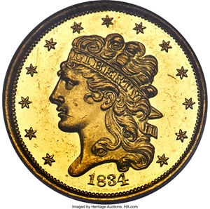 image for: 1834 $5 Classic Head, Plain 4 PR63 Ultra Cameo NGC. CAC. First Head, McCloskey 1-A, HM-1, JD-2, R.7 as a Proof. ...