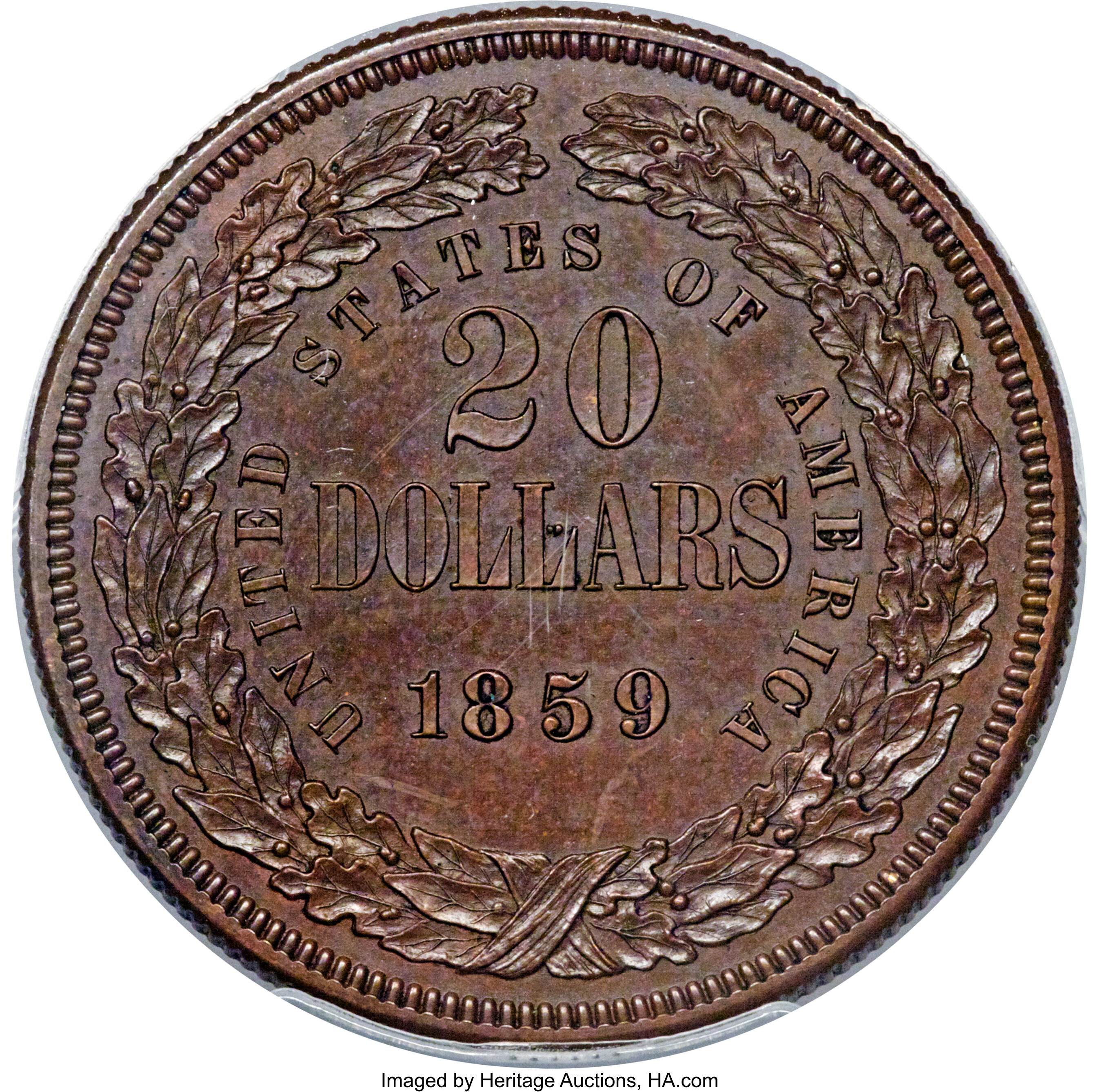 1859 P$20 Copper, J-261 PR RB thumbnail 2