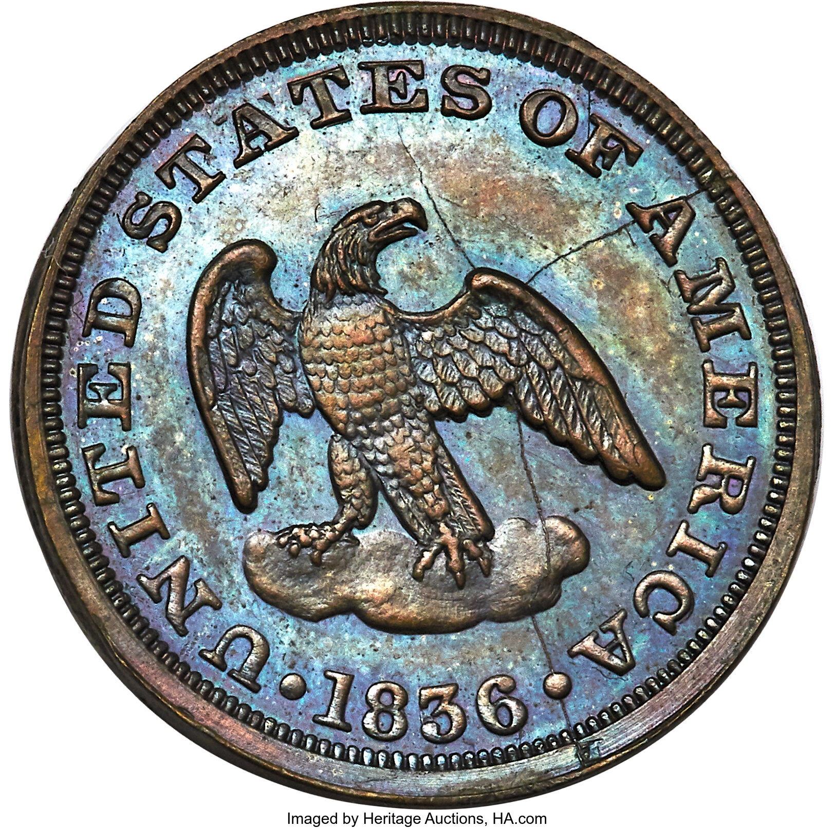 1836 P2c Copper, J-54 PR BN PR64 BN CAC thumbnail 3