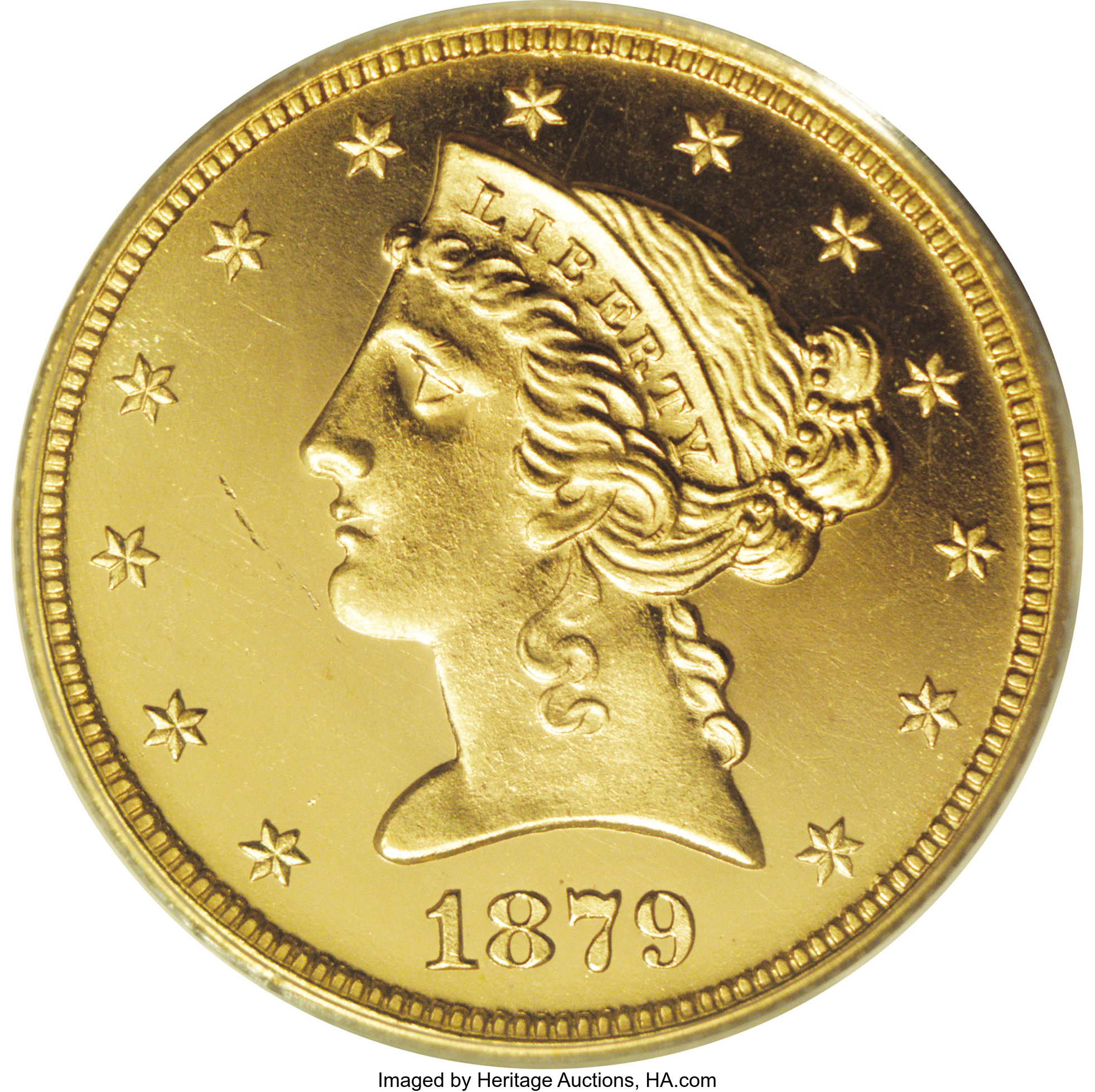 image for: 1879 $5 PR64 Deep Cameo PCGS. We believe that only six or seven proof half eagles of this date are known, including one in ...