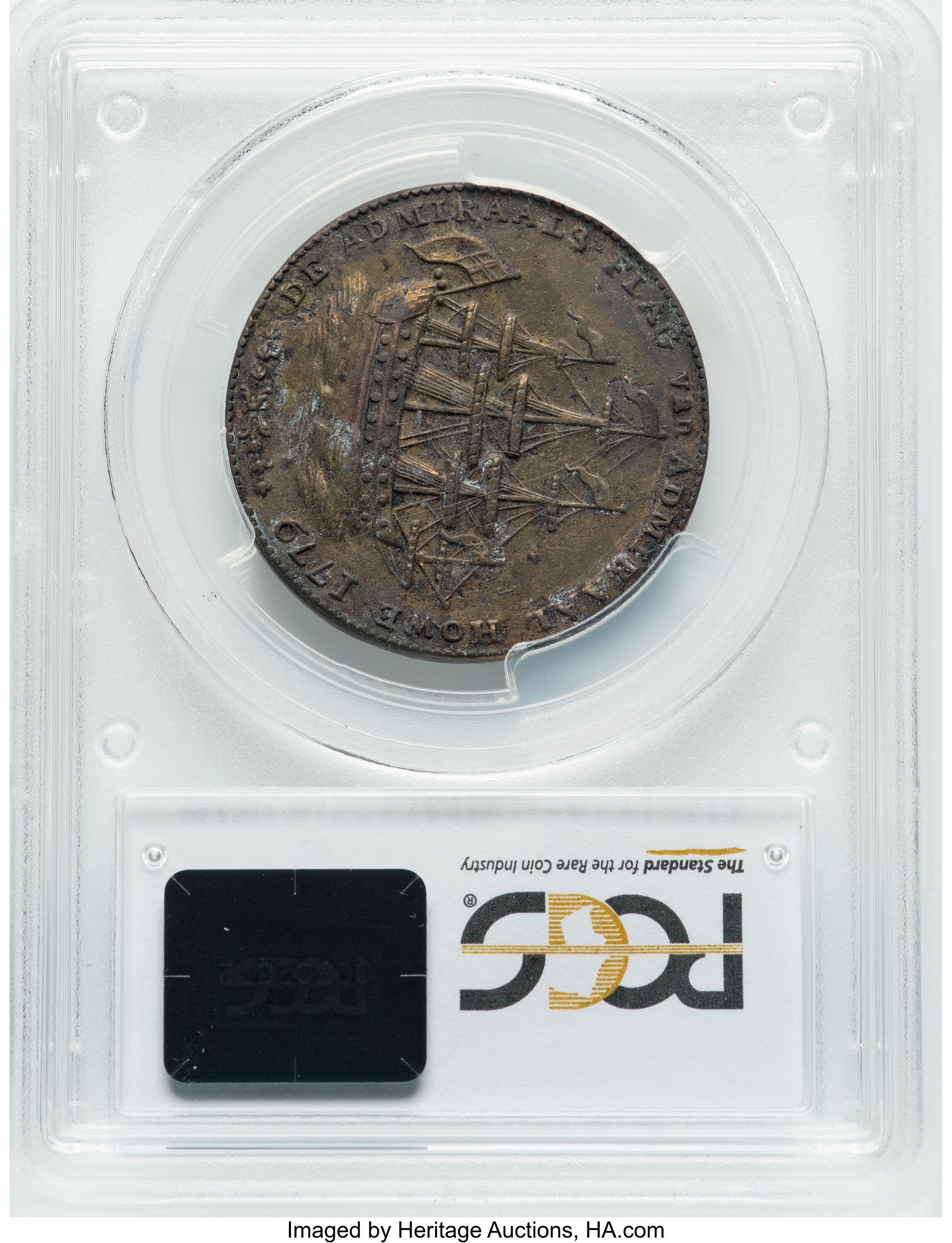 (1778-1779) Medal Rhode Island, Wreath Below Ship, Brass MS thumbnail 5