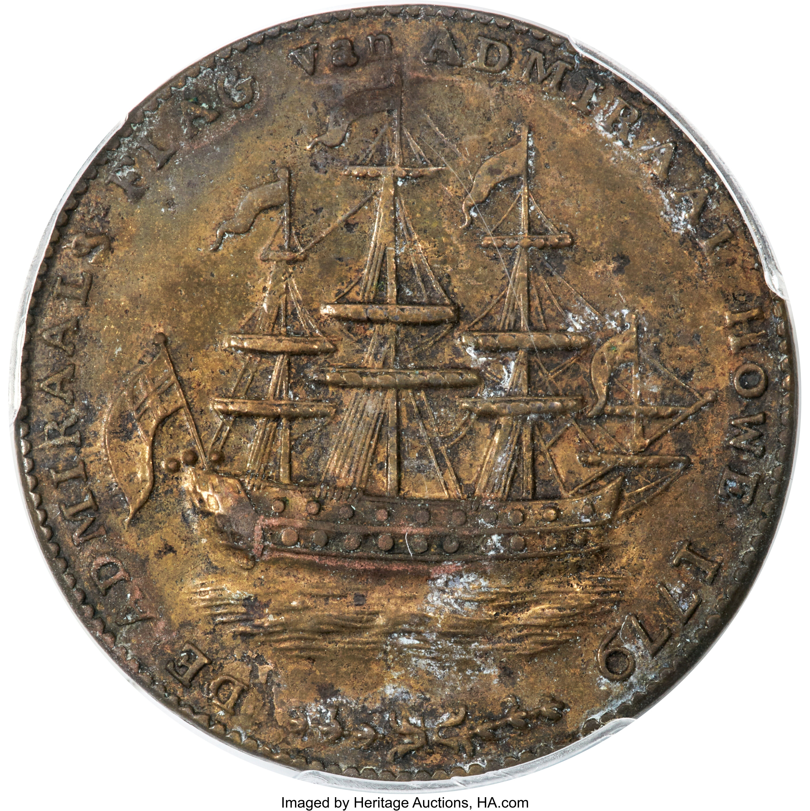 (1778-1779) Medal Rhode Island, Wreath Below Ship, Brass MS thumbnail 4