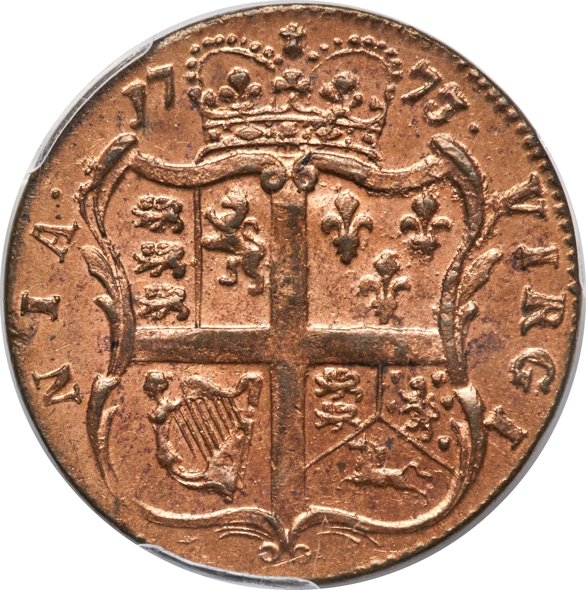 1773 1/2 P Virginia, No Period After GEORGIVS MS RD MS64 RD thumbnail 3