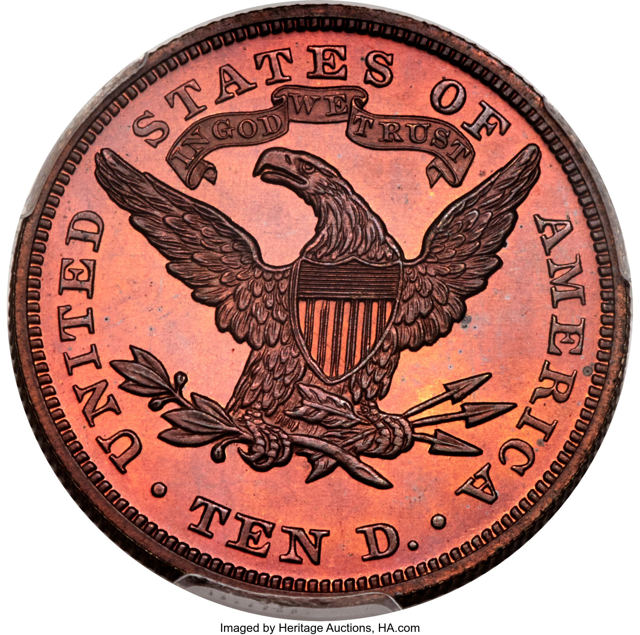 1867 P$10 Copper, J-602 PR RD thumbnail 2