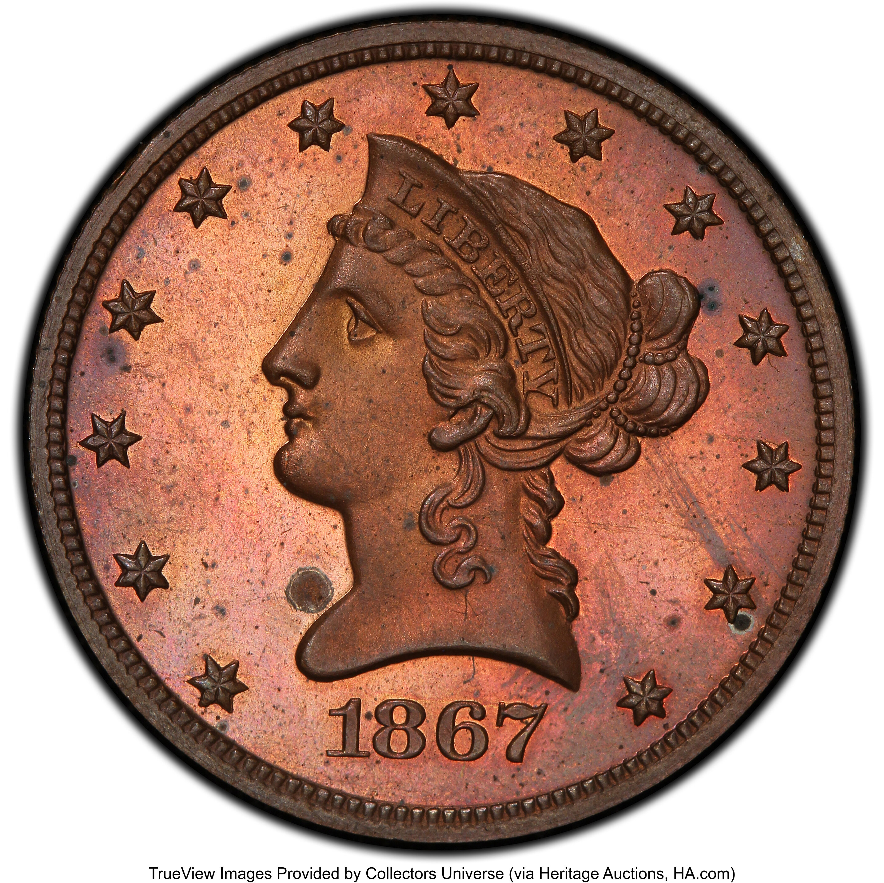Image for 1867 P$10 Copper, J-602 PR RD