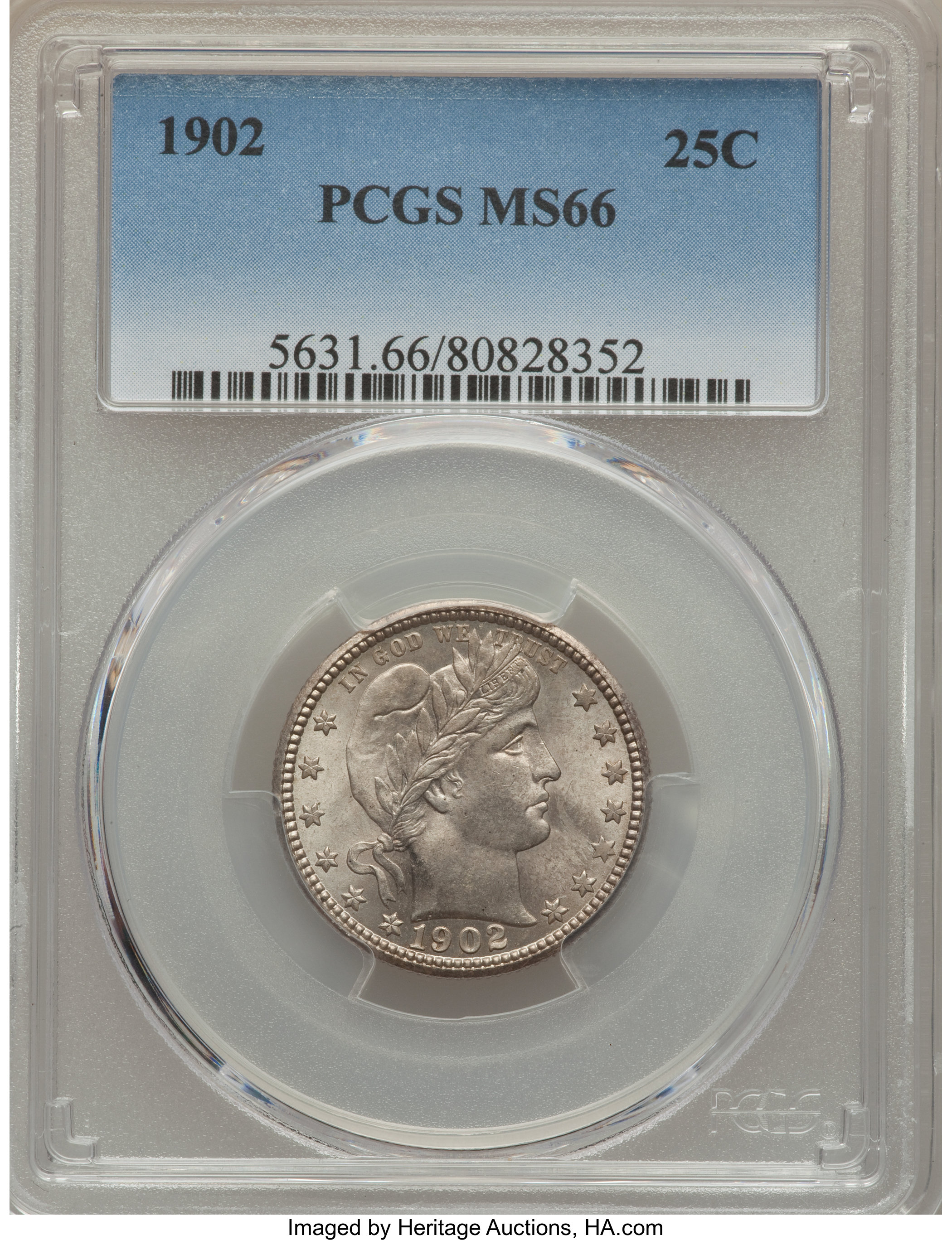 1902 25C MS66 PCGS. PCGS Population: (27/2). NGC Census: (6/1). CDN: $1,600 Whsle. Bid for NGC/PCGS MS66. Mintage 12,197,74...