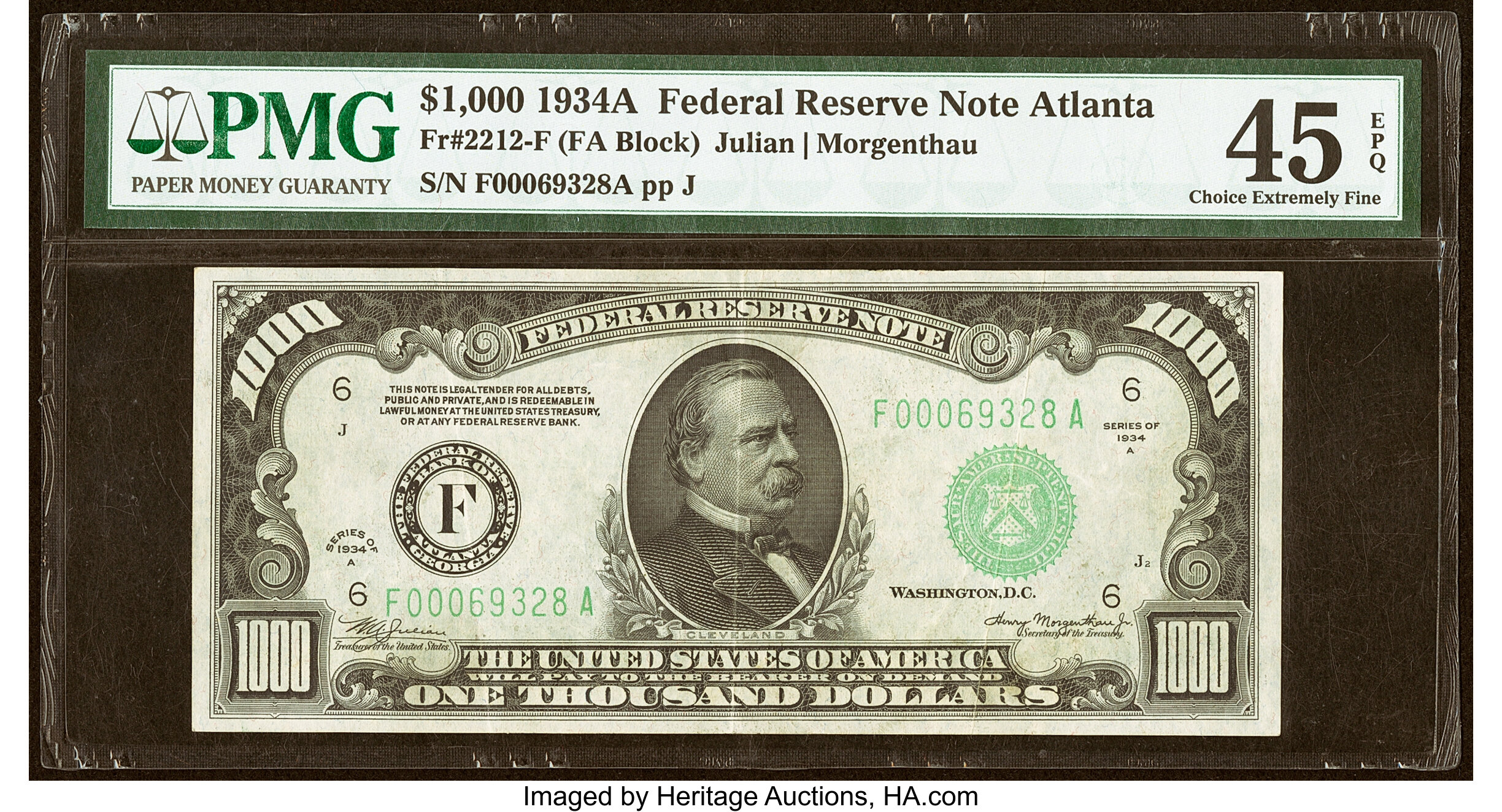 Fr. 2212-F $1,000 1934A Federal Reserve Note. PMG Choice Extremely Fine 45 EPQ....