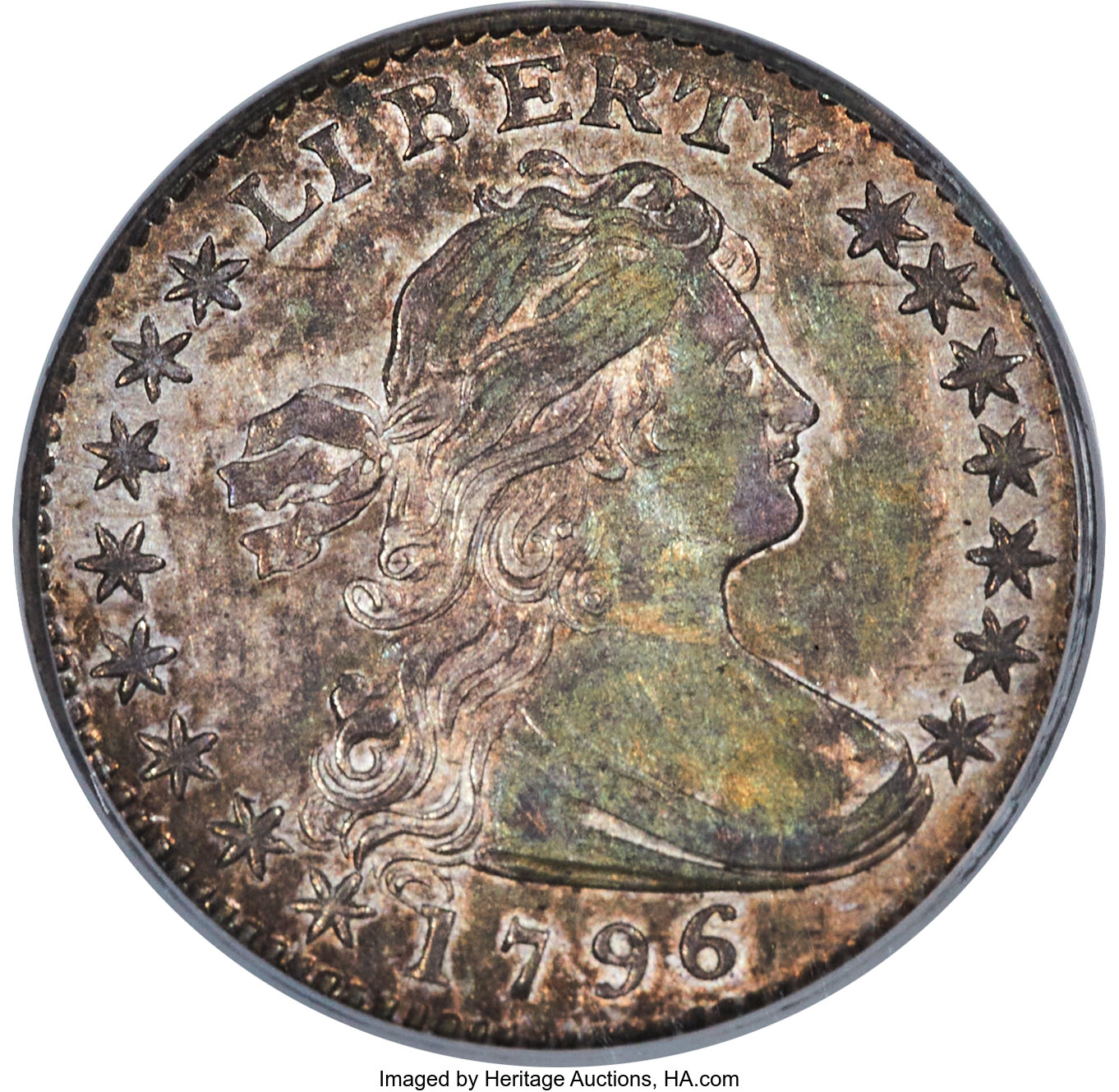 1796 H10C LIKERTY, V-1, LM-1, R.3, AU58 PCGS. CAC....