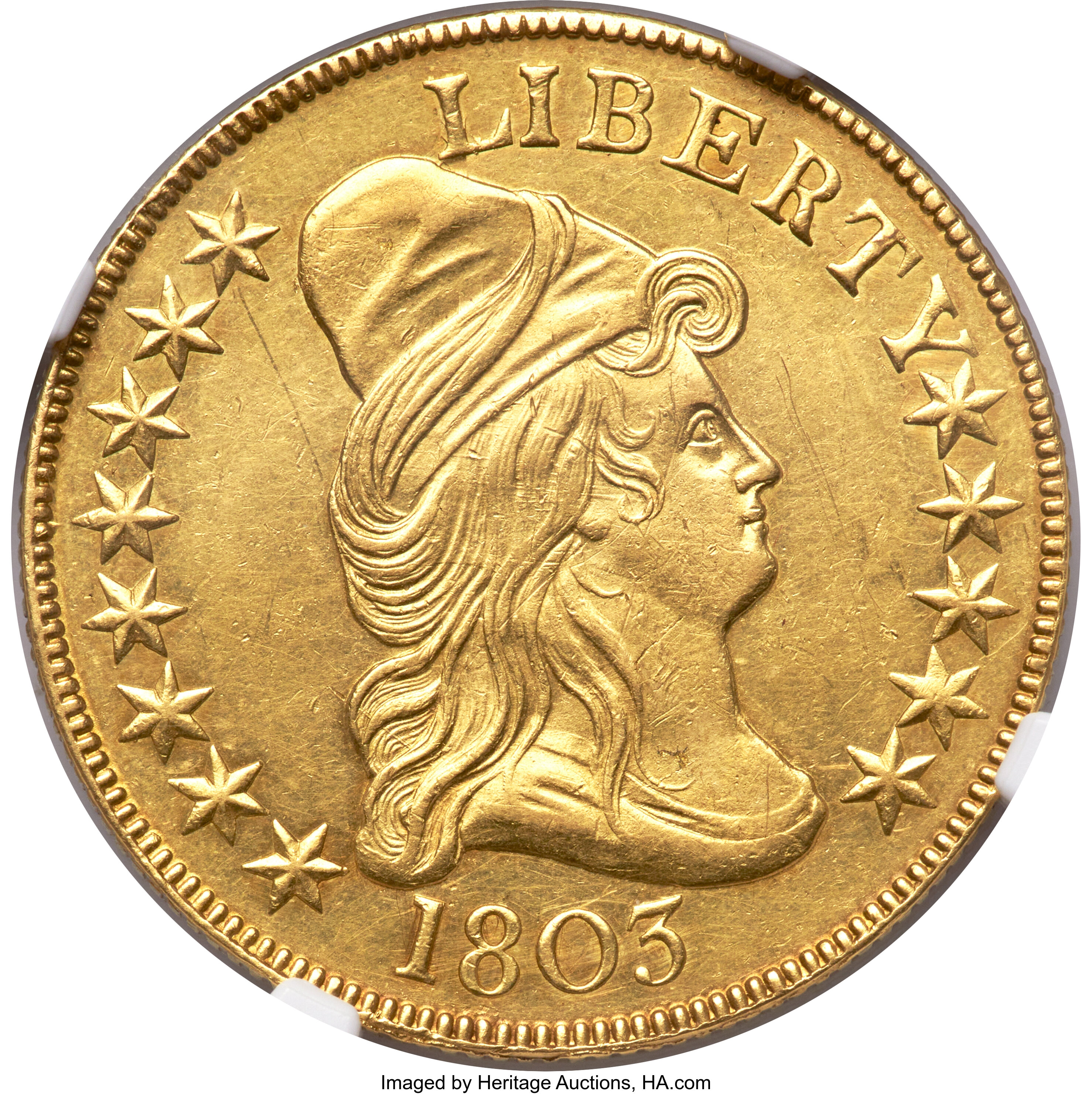 1803 $10 Large Reverse Stars, Star on Cloud, BD-5, High R.4, AU58 NGC....