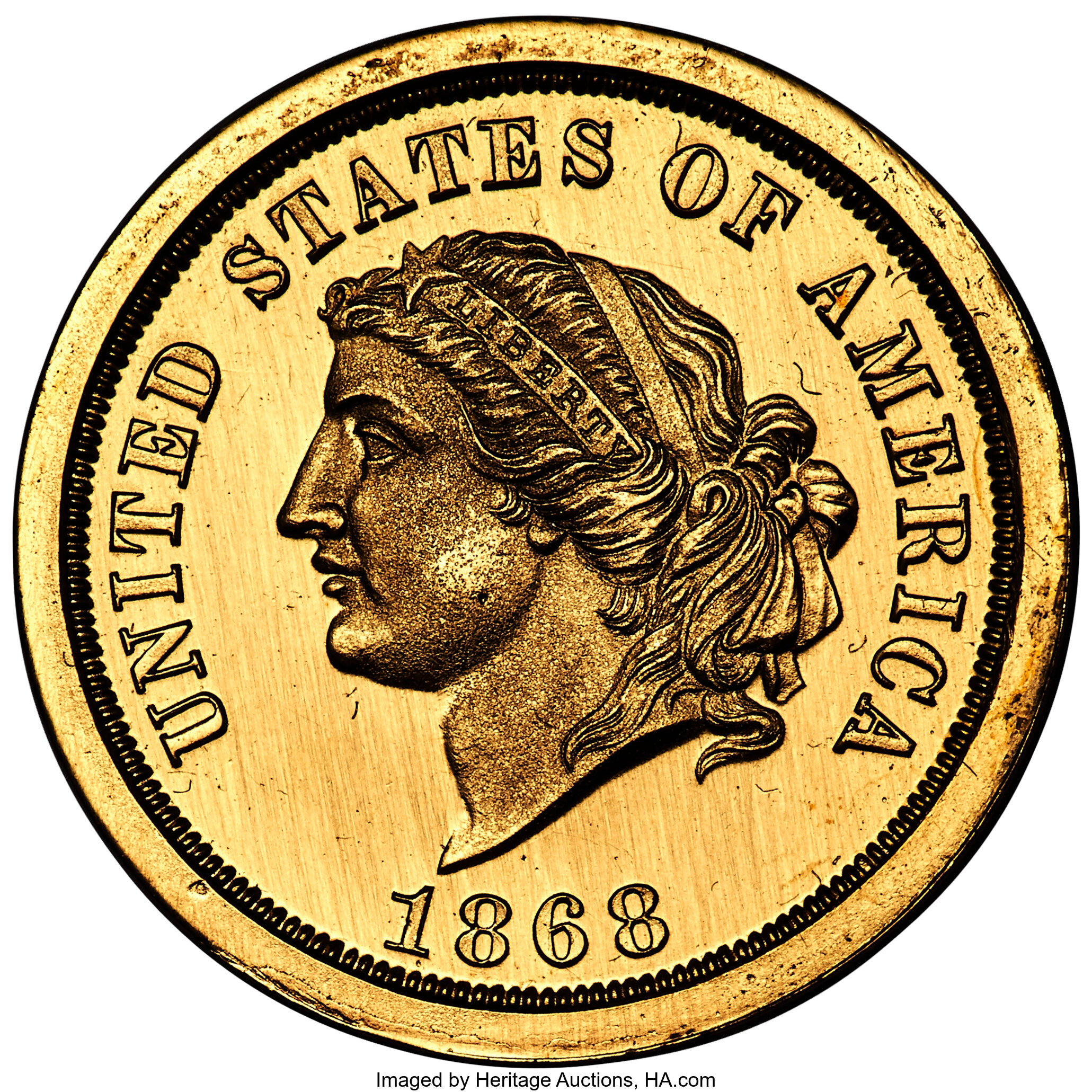 1868 P$5 Gilt Copper, J-657 PR thumbnail 2