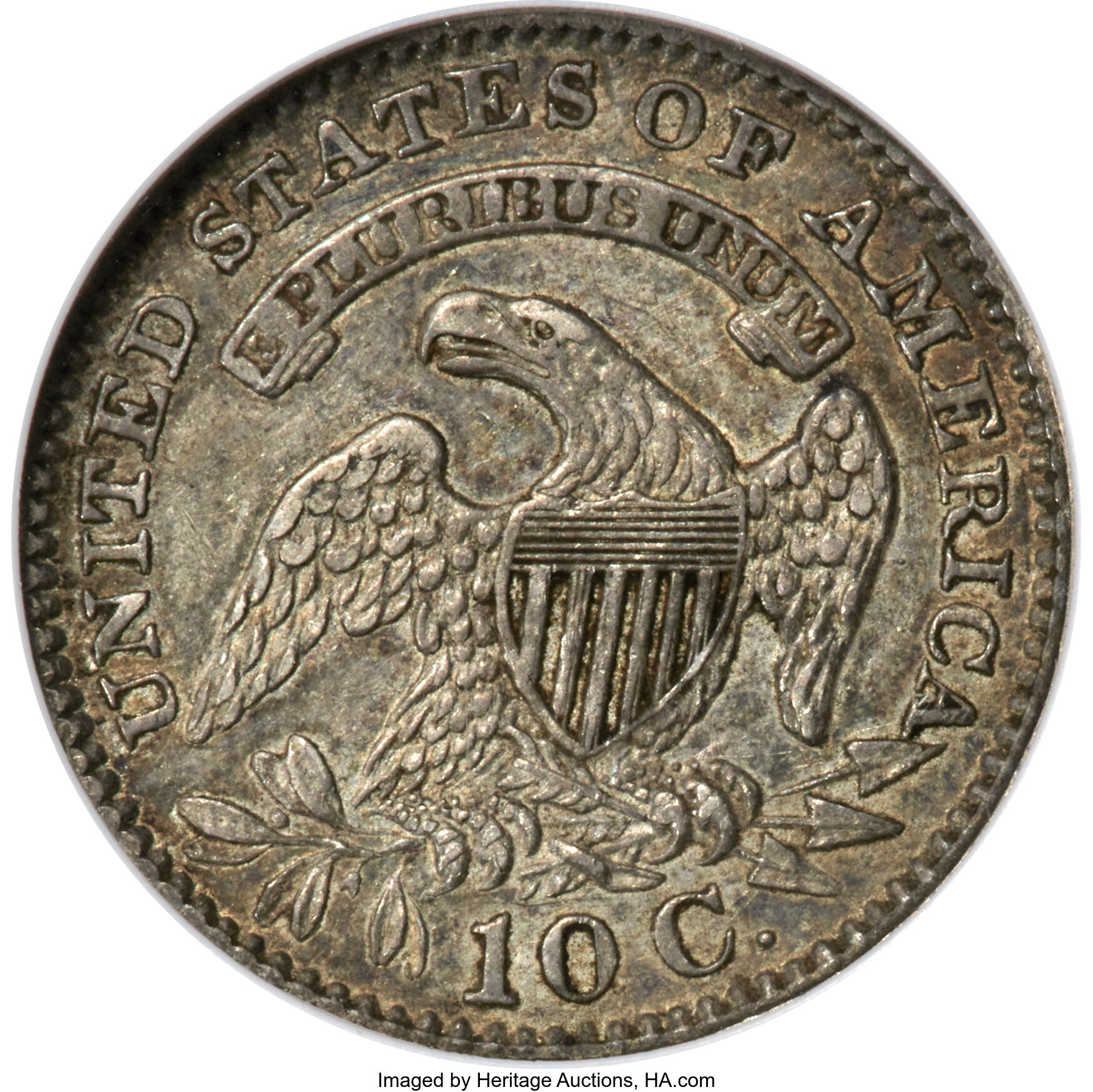 1828 10c Small Planchet, Small Date AU55 thumbnail 3