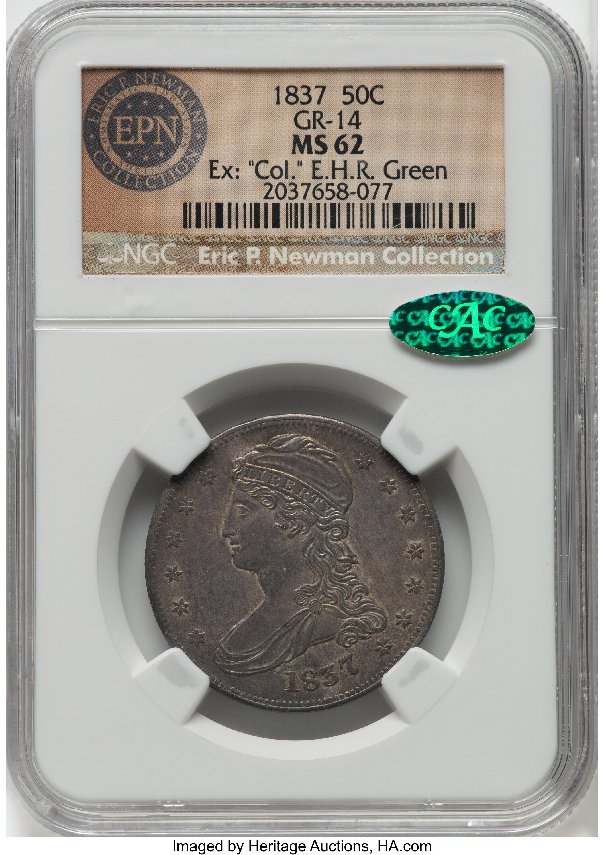 1837 50c Reeded Edge, GR-14 MS67 CAC thumbnail 5