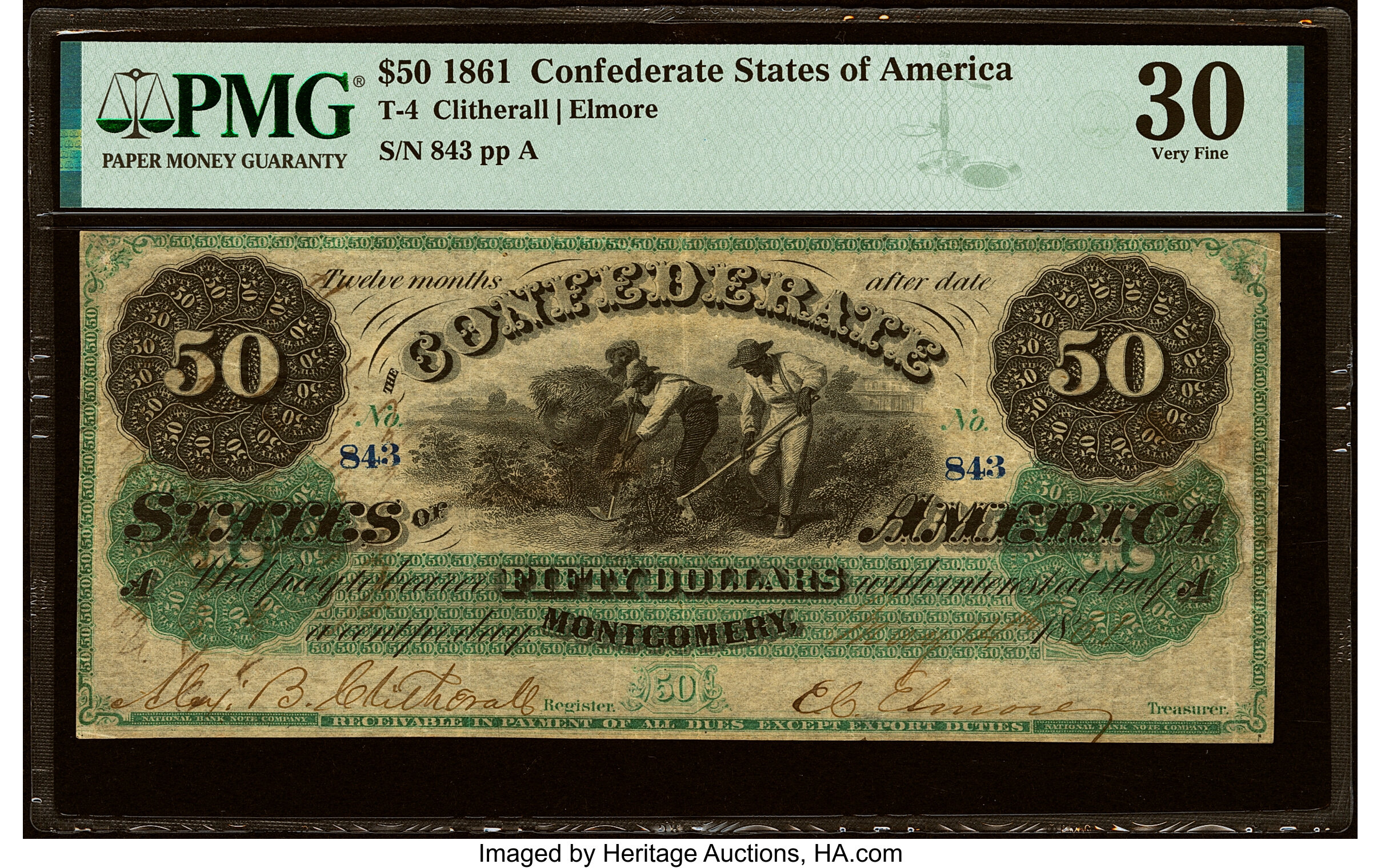 Military Endorsement "T.G. Williams Capt. C S" T4 $50 1861 PF-2 Cr. 4 PMG Very Fine 30....