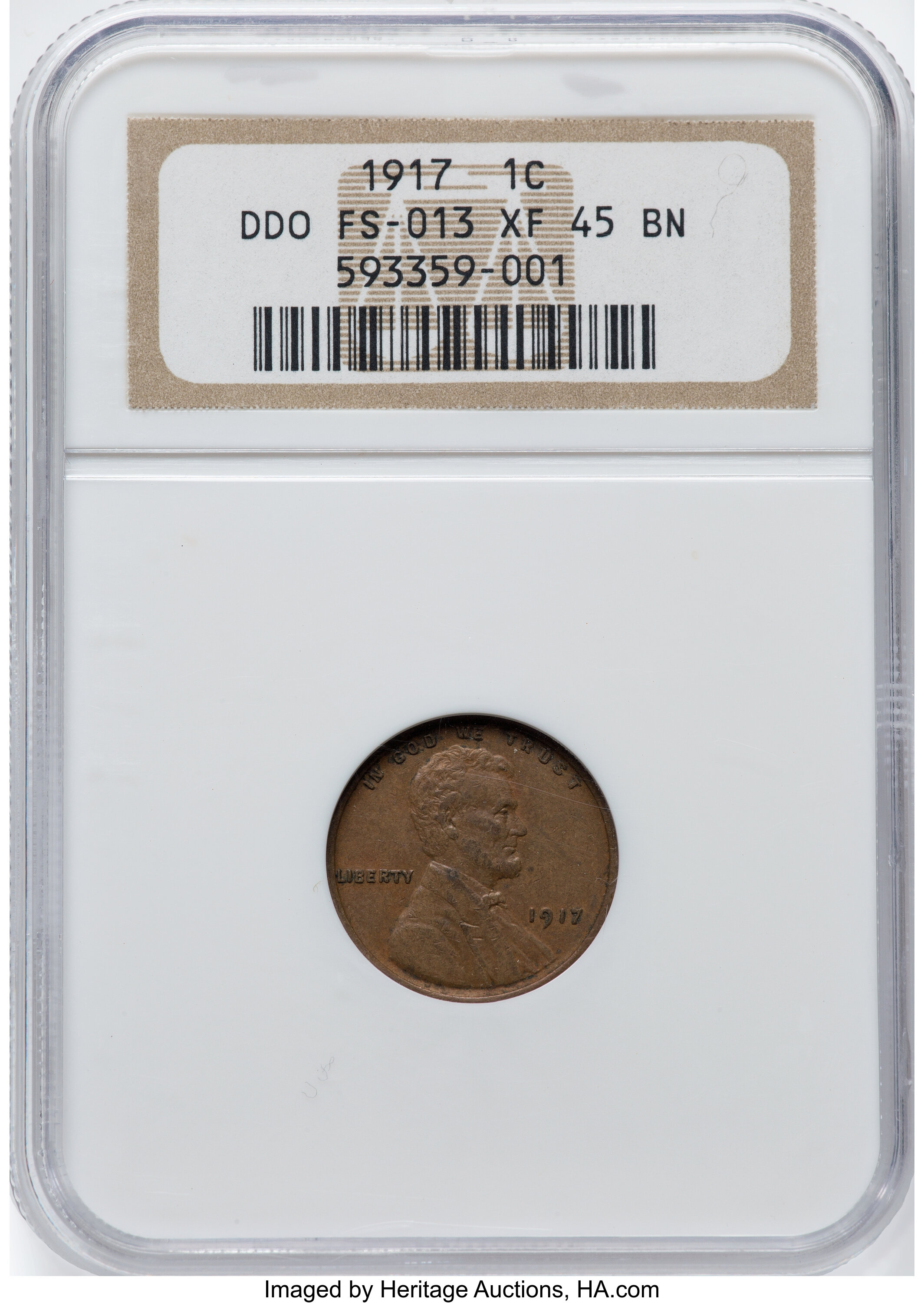 1917 1C Doubled Die Obverse, FS-101, XF45 NGC. FS-013. NGC Census: (0/0). PCGS Population: (2/10). XF45. ...