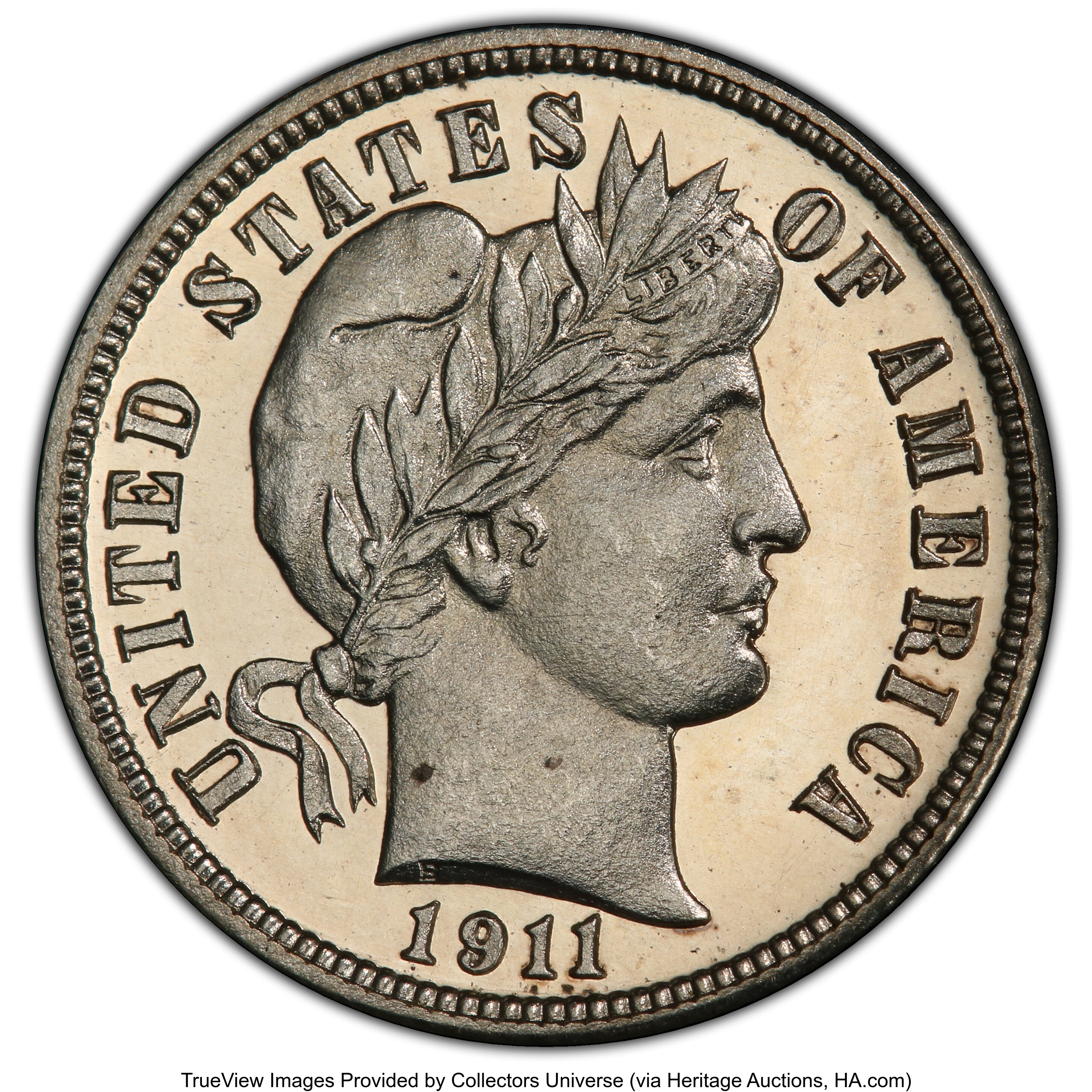 1911 10C PR64 PCGS. PCGS Population: (55/76). NGC Census: (62/86). CDN: $500 Whsle. Bid for NGC/PCGS PR64. Mintage 543. ...