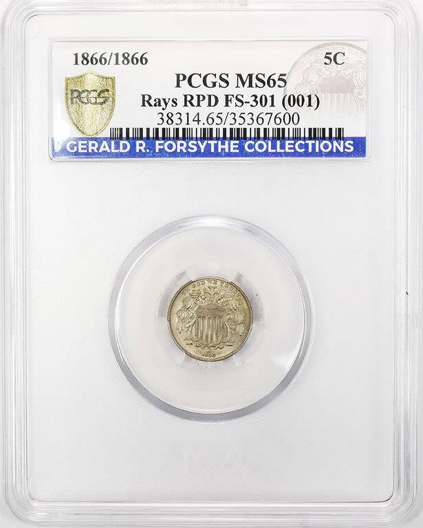 1866/1866 5c Rays, Repunched Date, FS-301 G4 CAC thumbnail 20