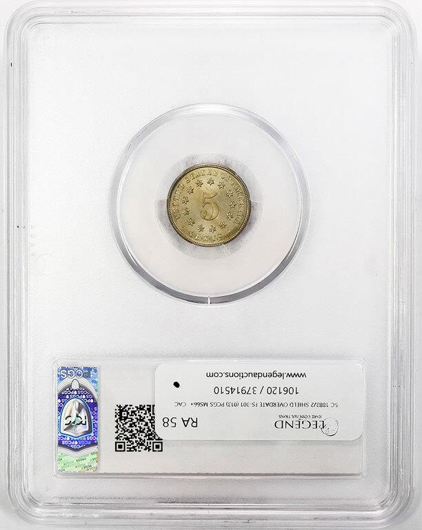 1883/2 5c Shield, Overdate, FS-301 MS64 CAC thumbnail 13