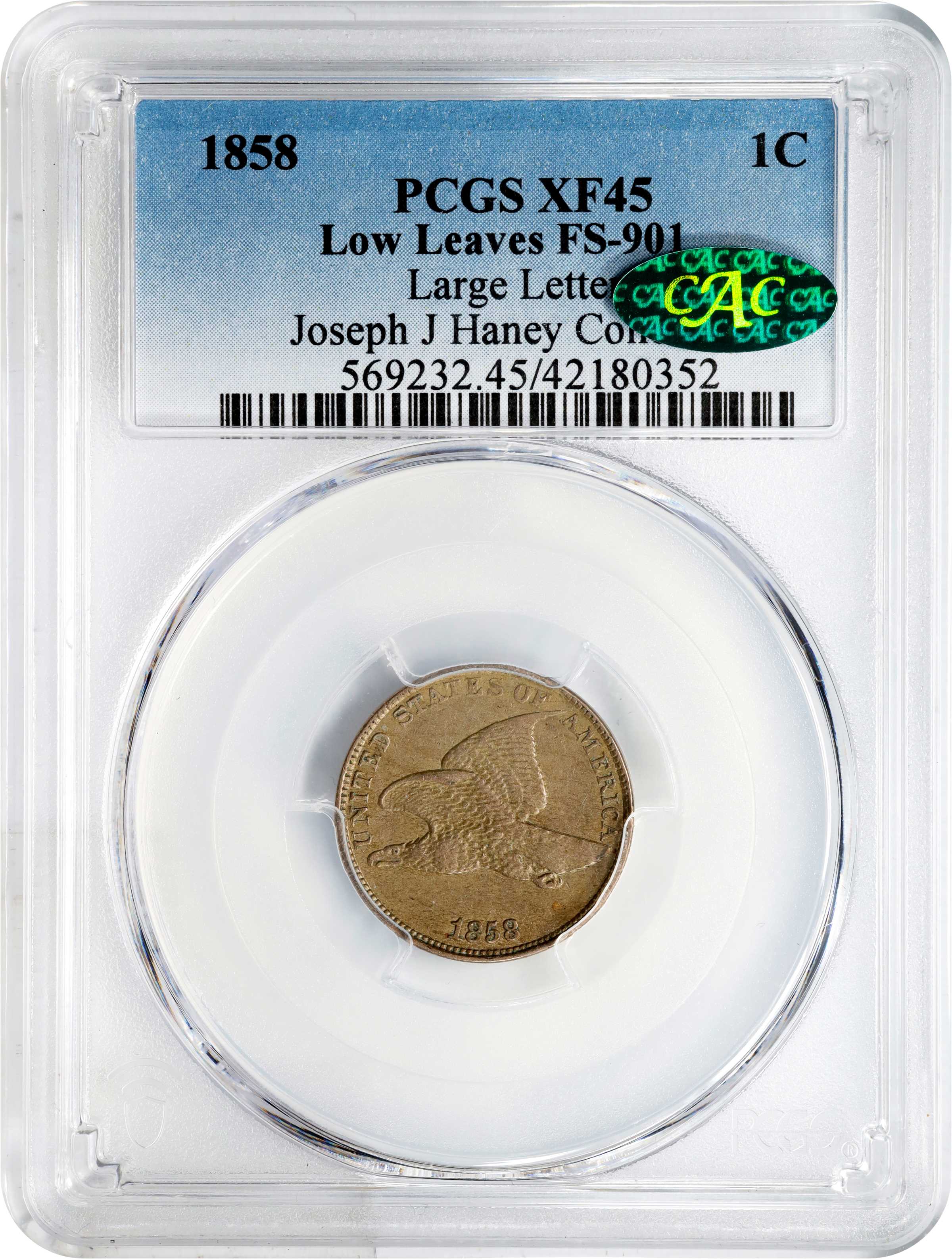 1858 1c Large Letters, Low Leaves, FS-901 MS62 thumbnail 18