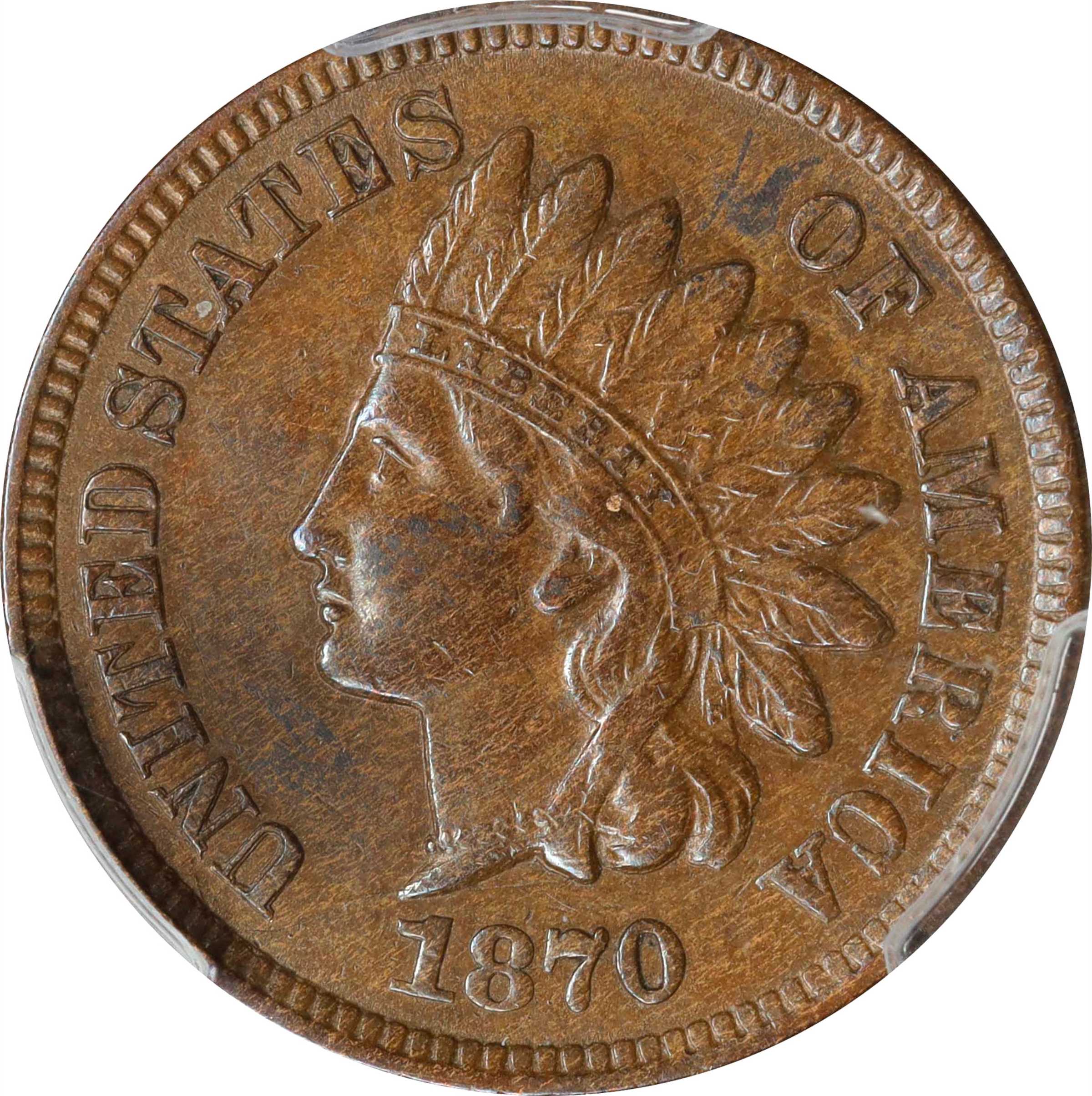 1870 Indian Cent. Bold N. FS-101. Doubled Die Obverse. EF-45 (PCGS). CAC.