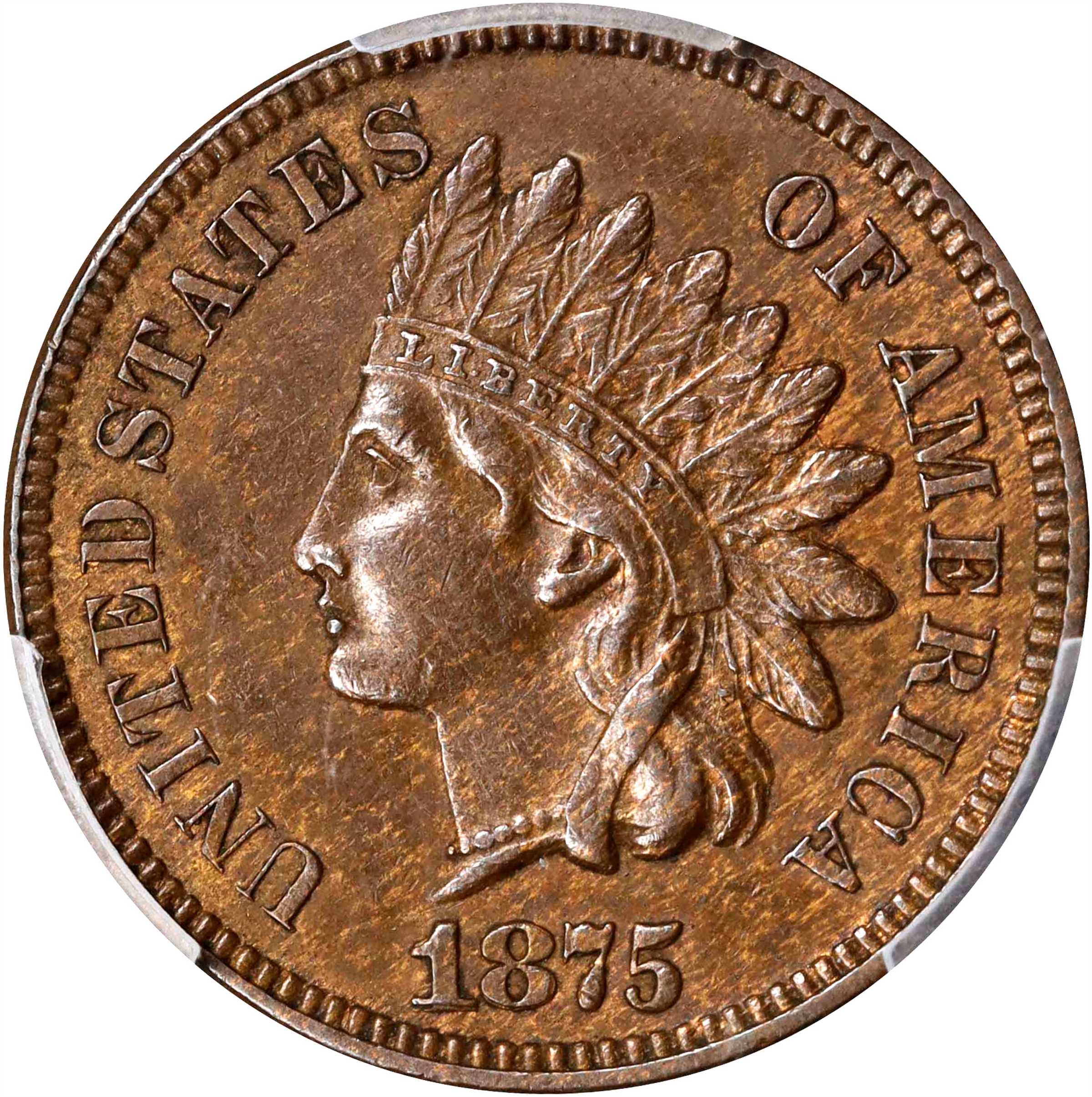 1875 Indian Cent. Snow-1, FS-301. Repunched Date. AU-58 (PCGS). CAC.