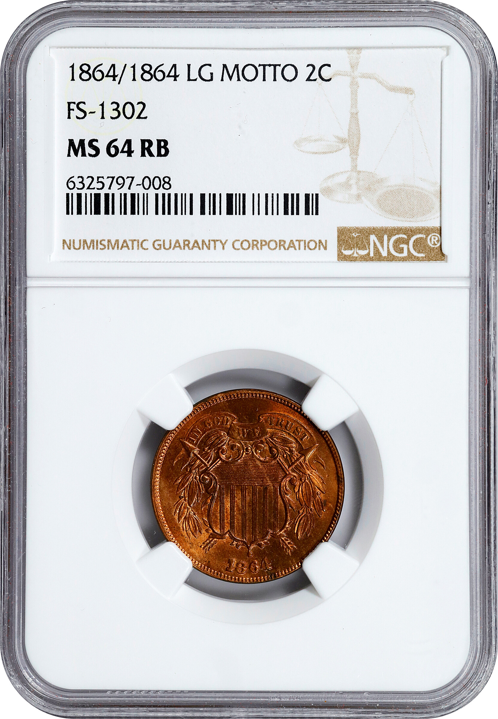 1864 2c Large Motto, RPD, FS-1302 MS RB MS64 RB CAC thumbnail 3