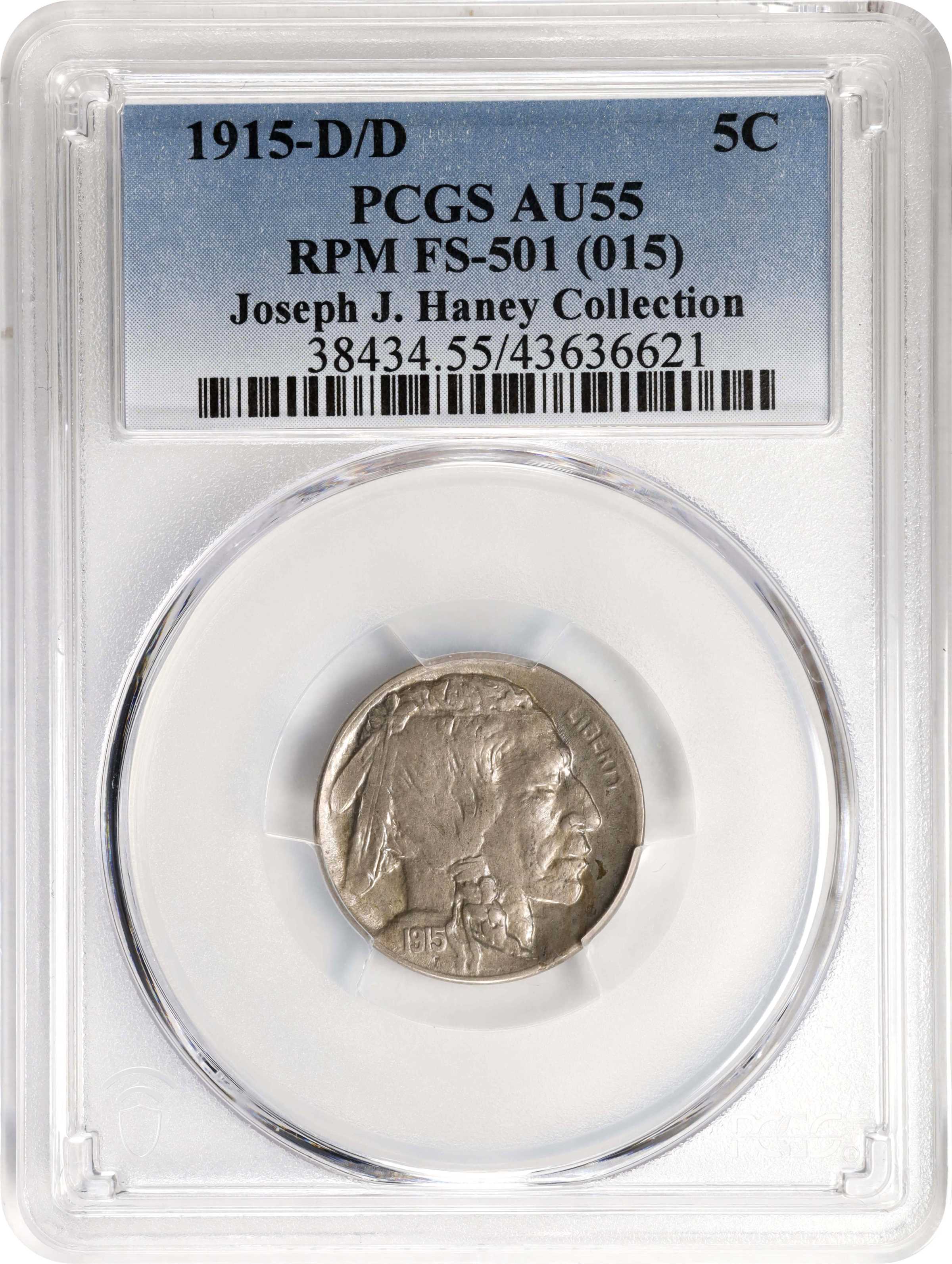 1915-D/D 5c Repunched Mintmark, FS-501 AU55 thumbnail 3