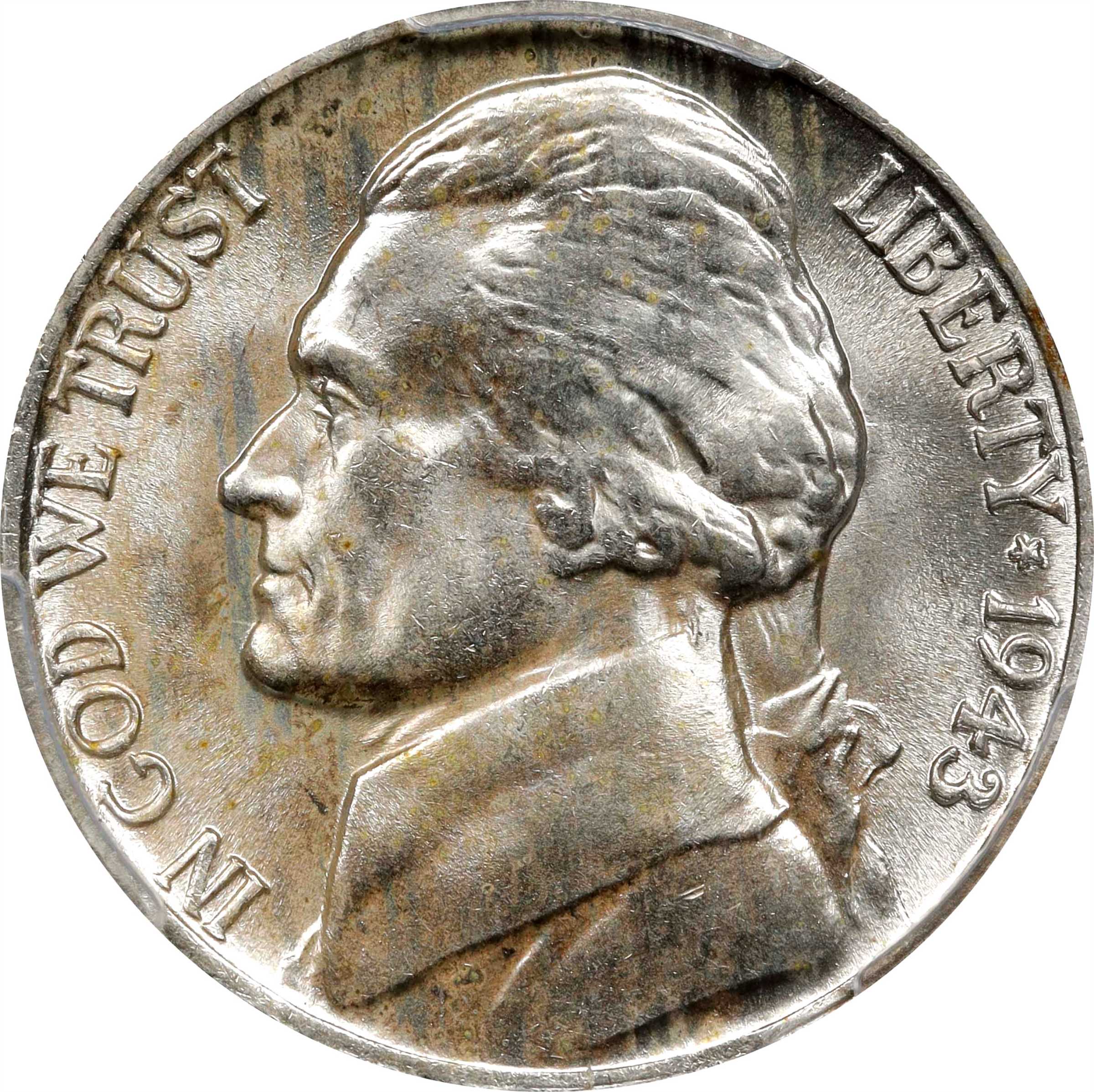 1943-P Jefferson Nickel. FS-106. Doubled Die Obverse, Doubled Eye. MS-66 (PCGS).