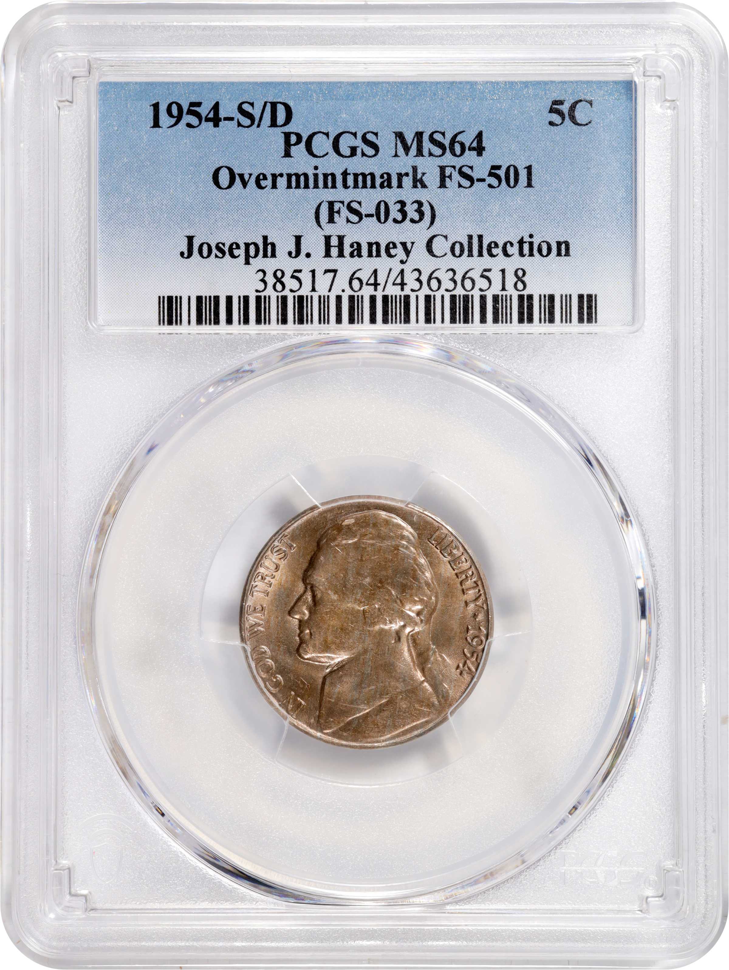 1954-S/D 5c Overmintmark, FS-501 AU50 thumbnail 12