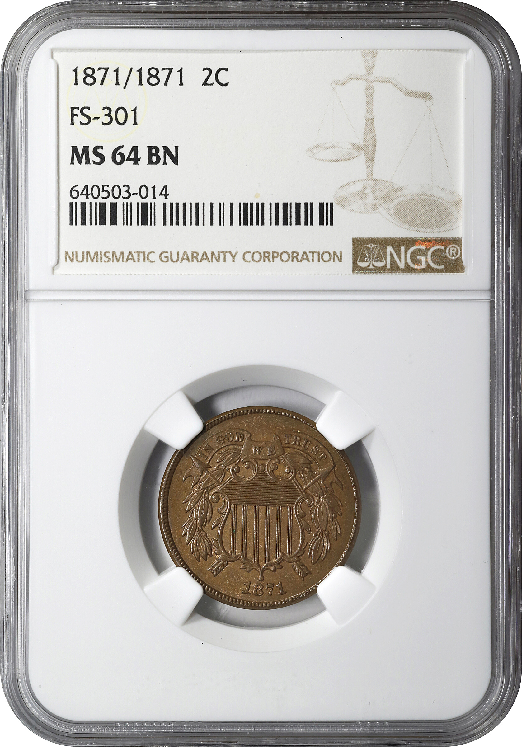 1871 2c Repunched Date, FS-301 MS BN XF40 BN thumbnail 3